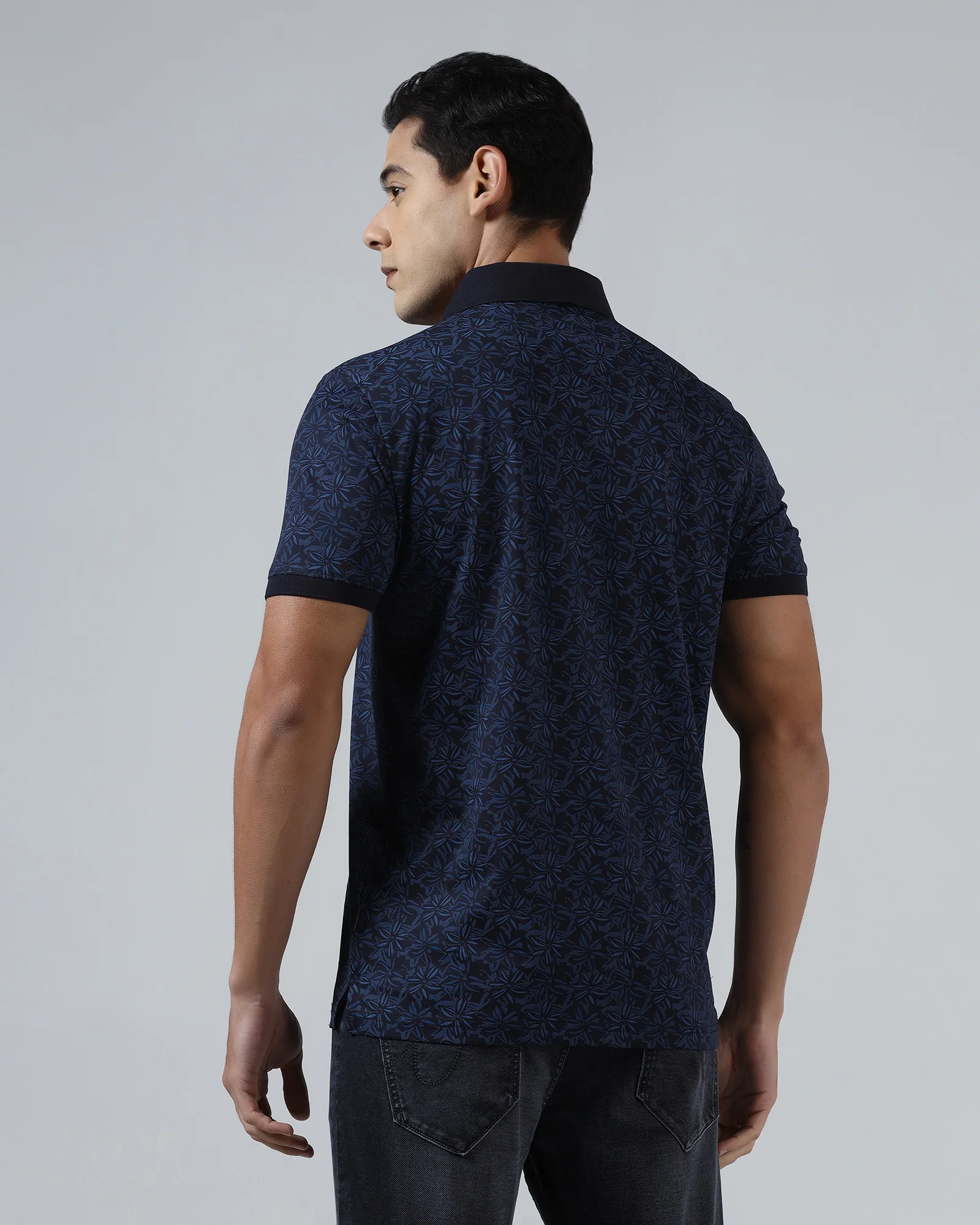 Navy Printed Polo - Dane - Image 2