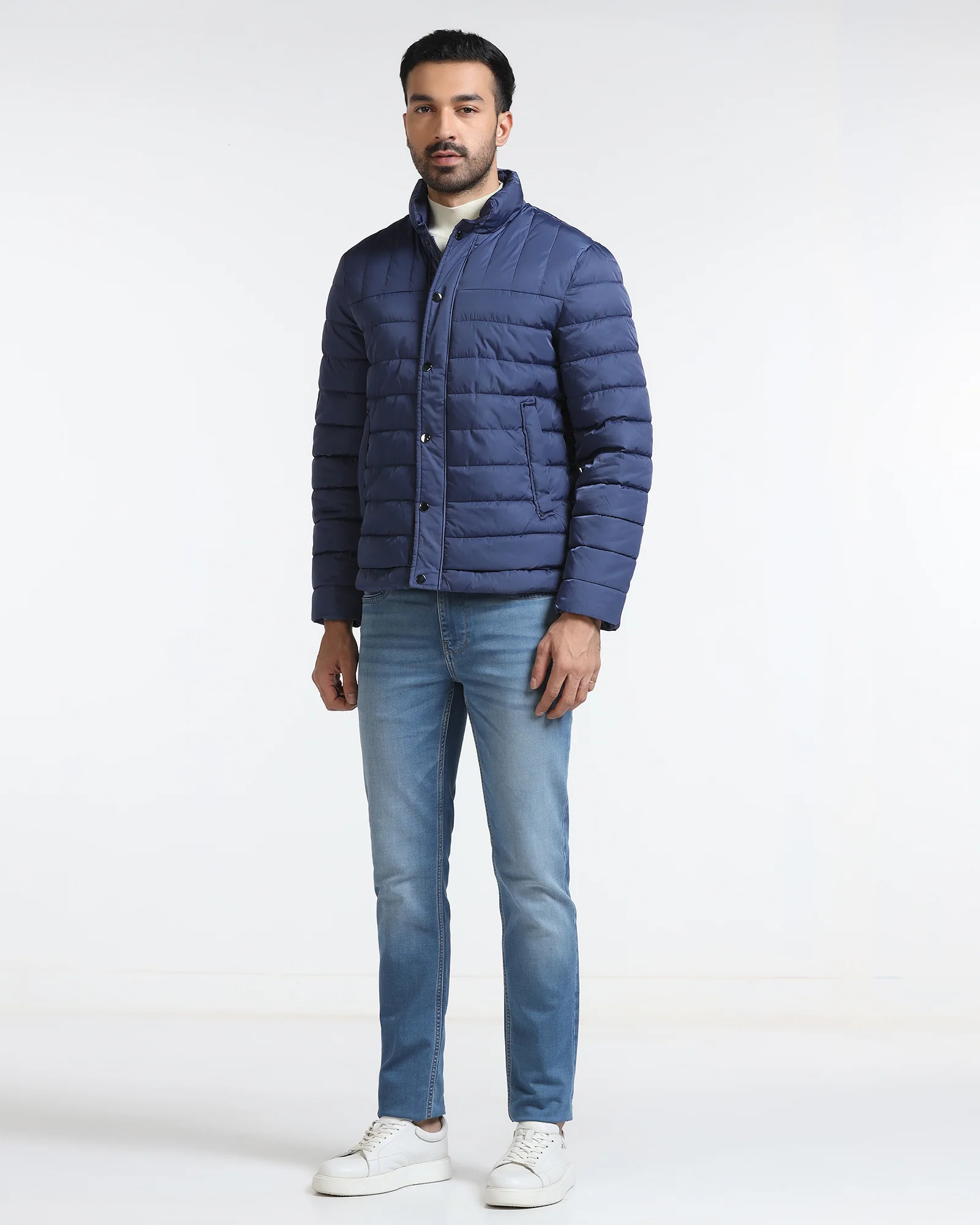 Navy Solid Zipper Jacket - Aproni - Image 3
