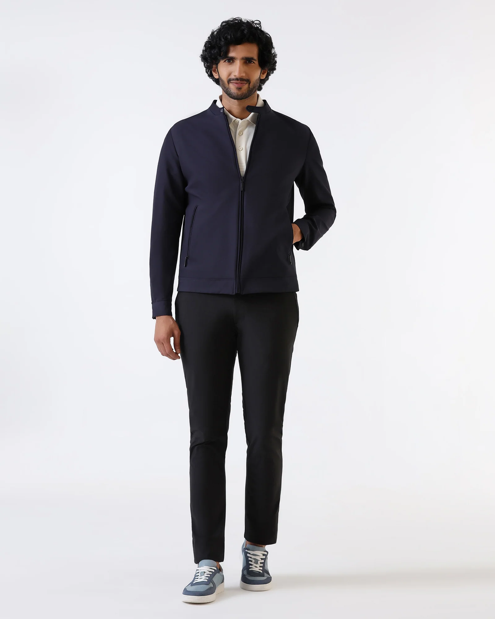 Navy TechPro Solid Zipper Jacket - Samsara - Image 3