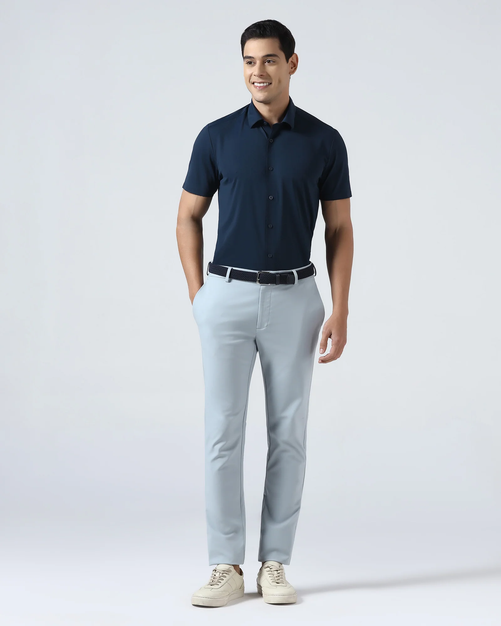 Navy Half Sleeve TechPro Textured Shirt - Henry - Image 3