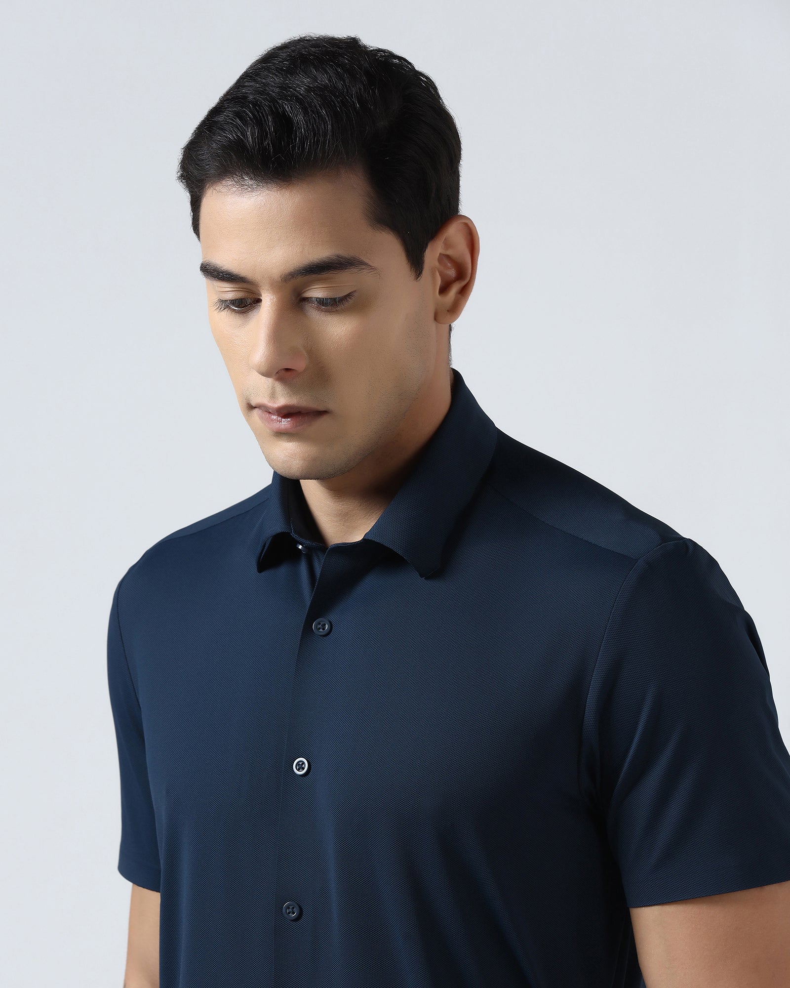 Navy Half Sleeve TechPro Textured Shirt - Henry - Image 4