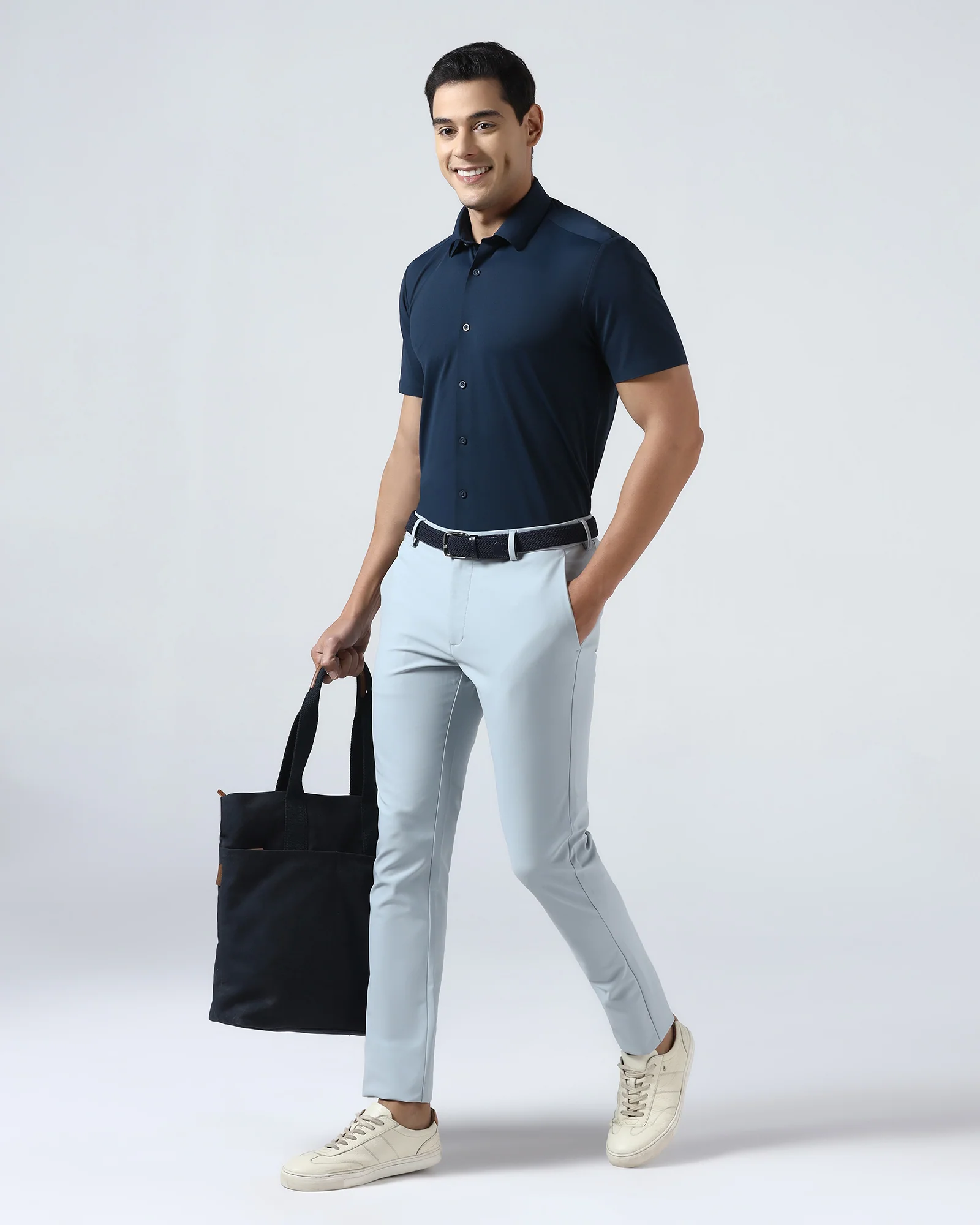 Navy Half Sleeve TechPro Textured Shirt - Henry - Image 7