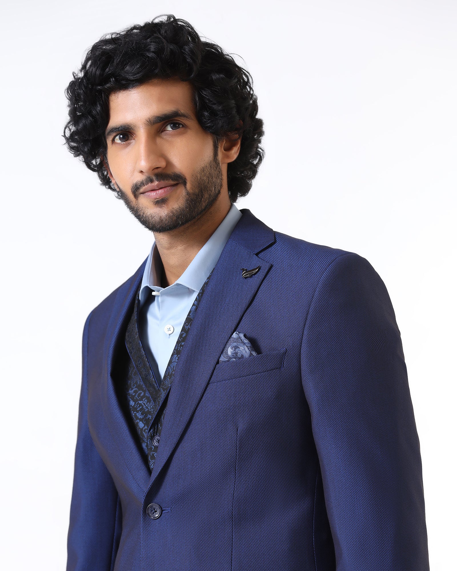 Navy Three Piece Textured Suit - Opto - Image 4