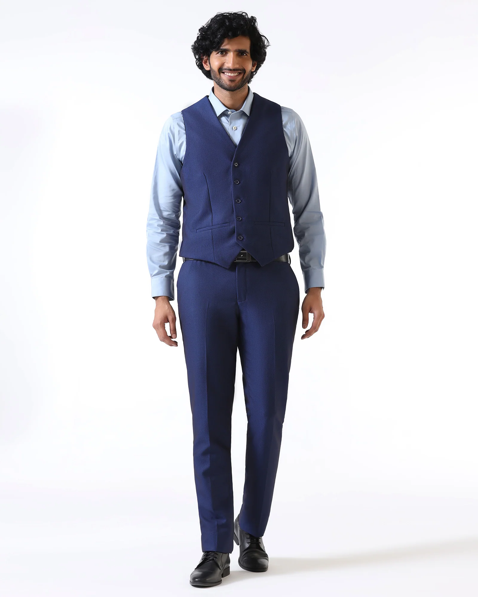 Navy Three Piece Textured Suit - Opto - Image 5
