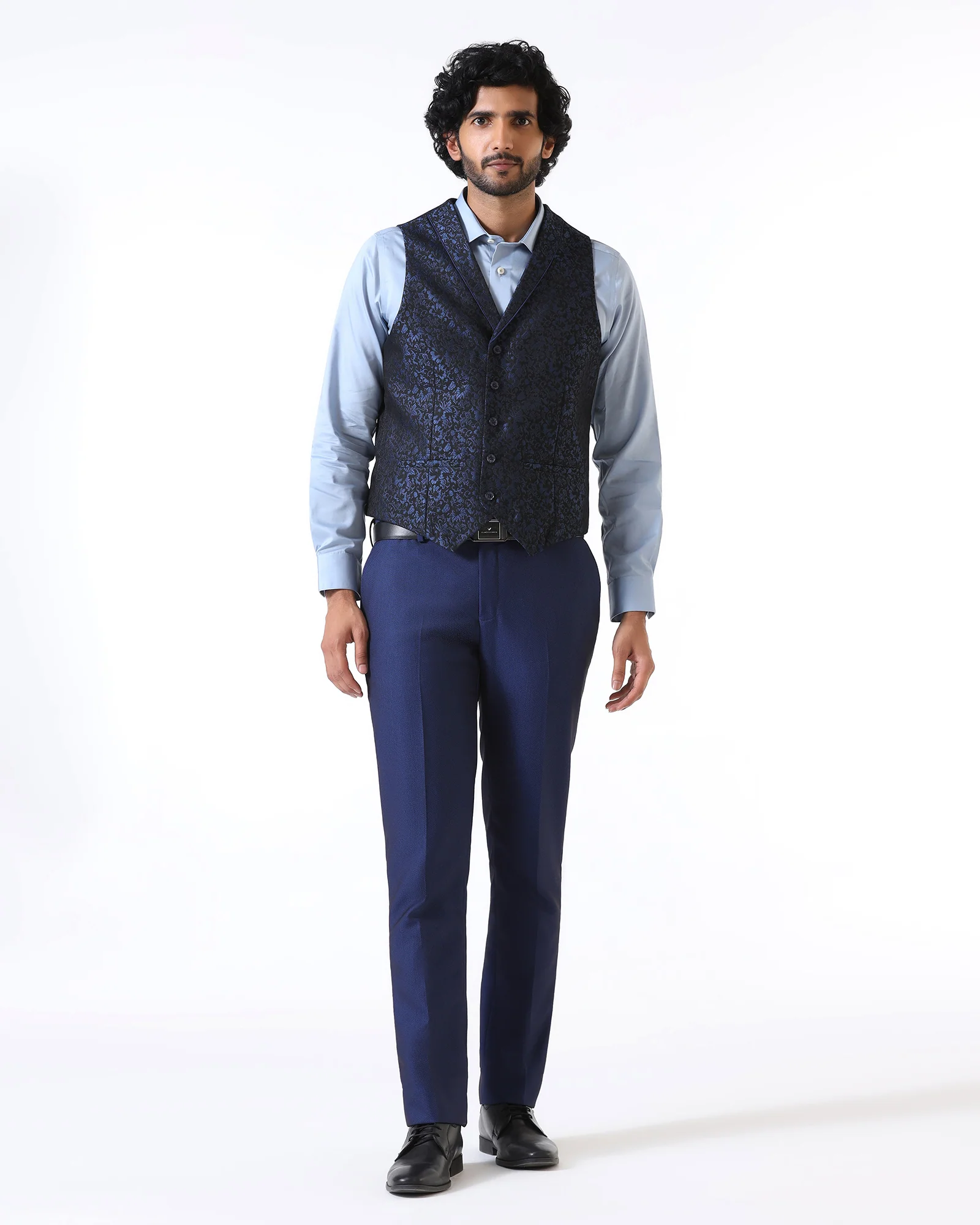 Navy Three Piece Textured Suit - Opto - Image 6