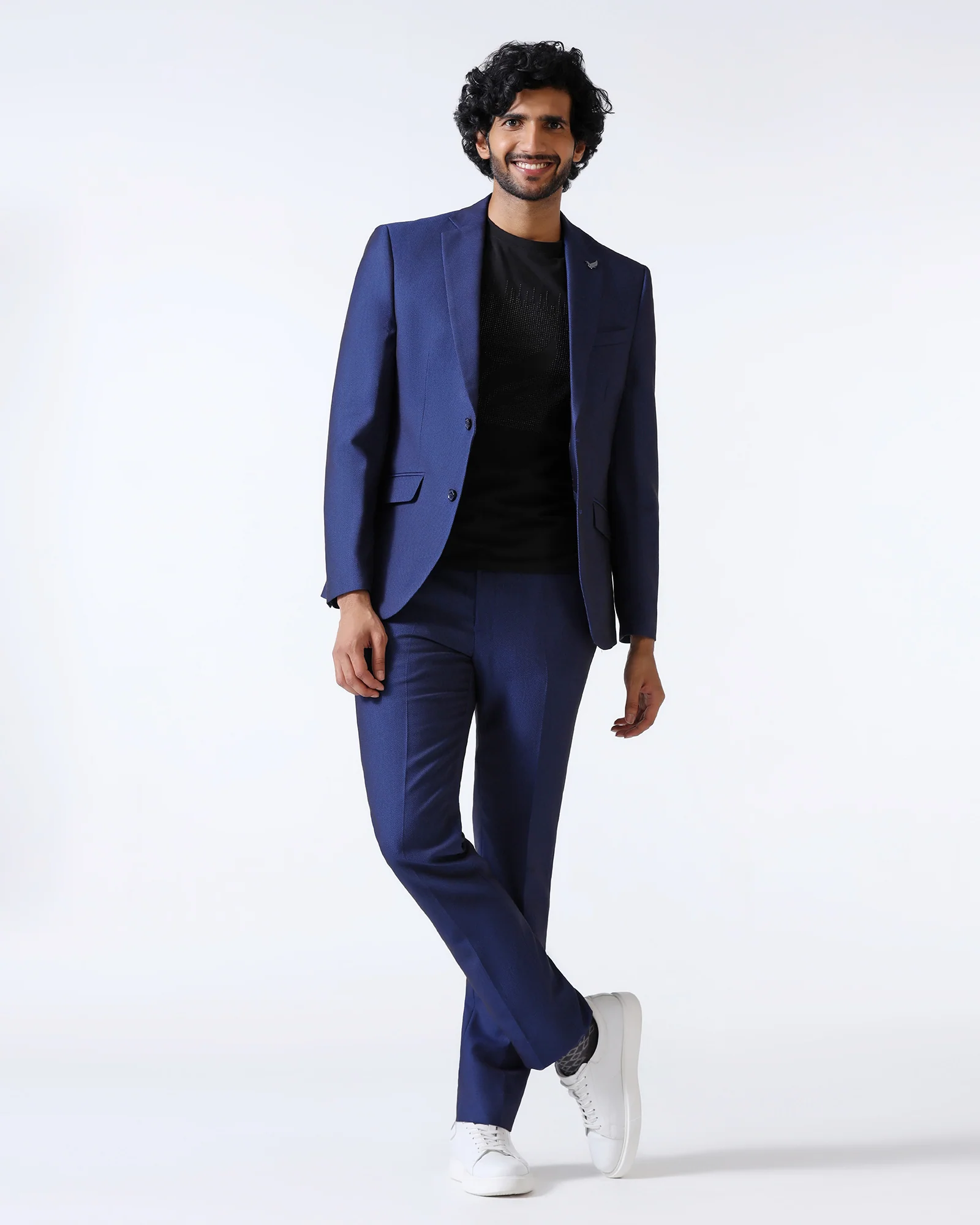 Navy Three Piece Textured Suit - Opto - Image 7