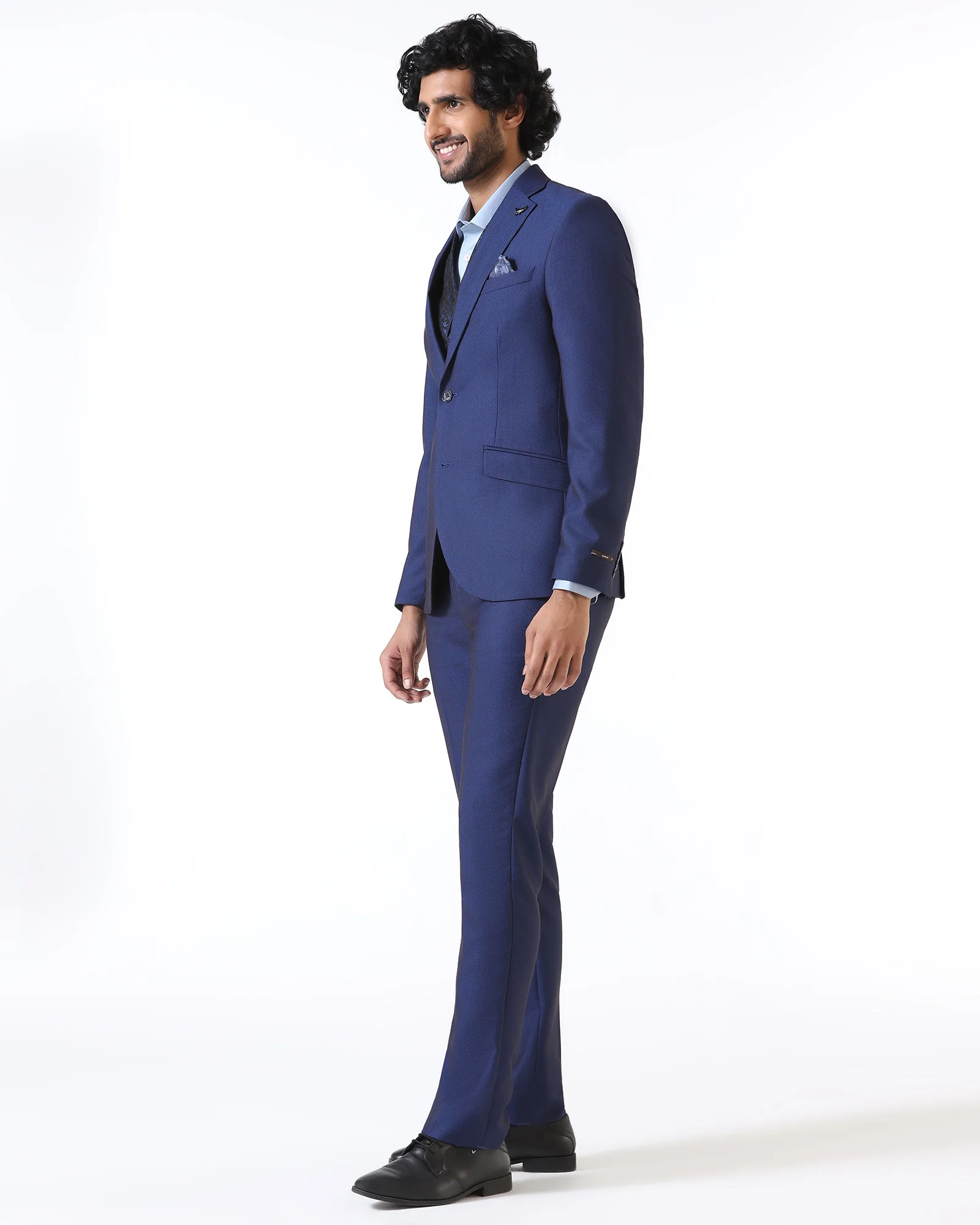 Navy Three Piece Textured Suit - Opto - Image 8