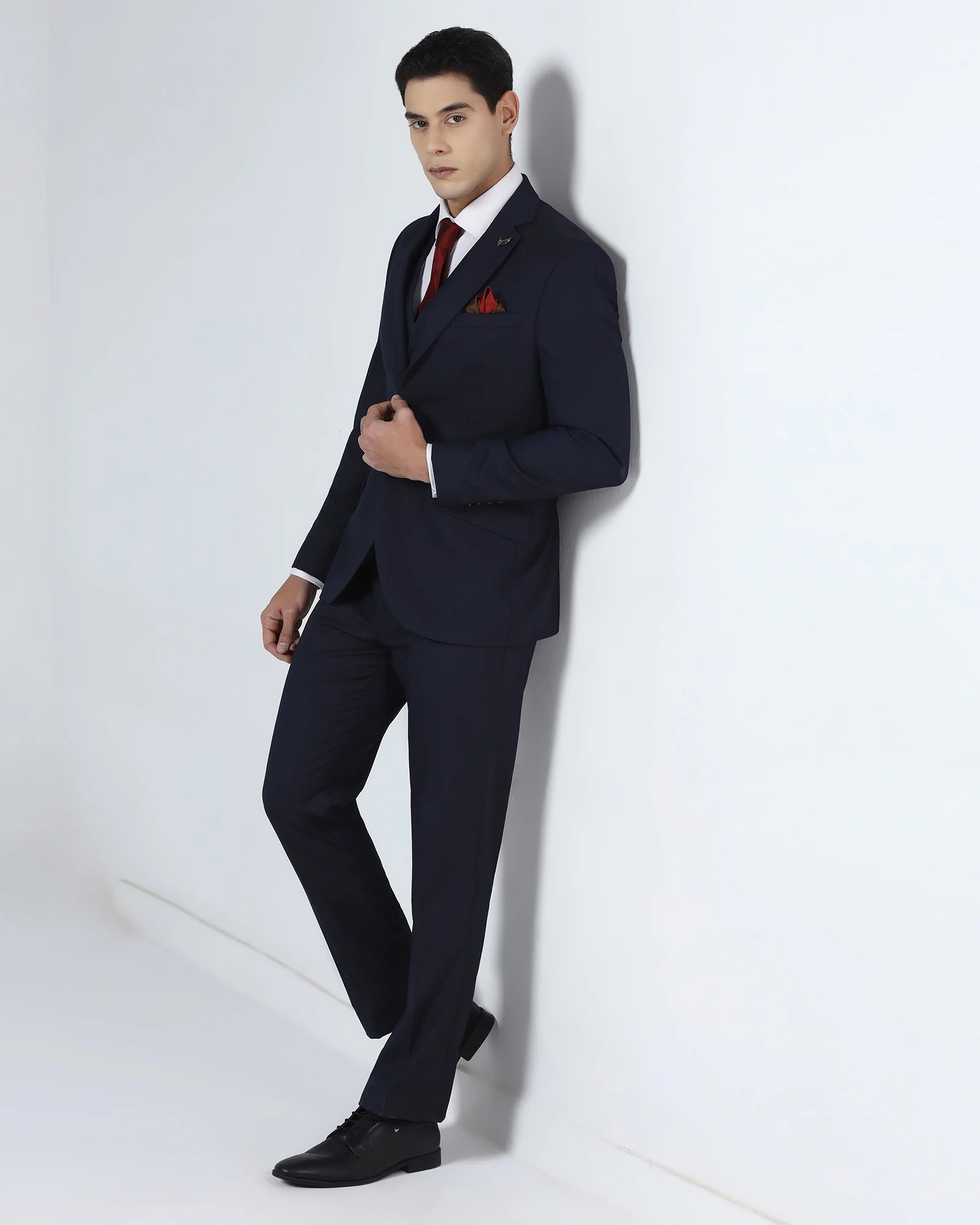 Navy Three Piece Textured Suit - Terrazo - Image 7