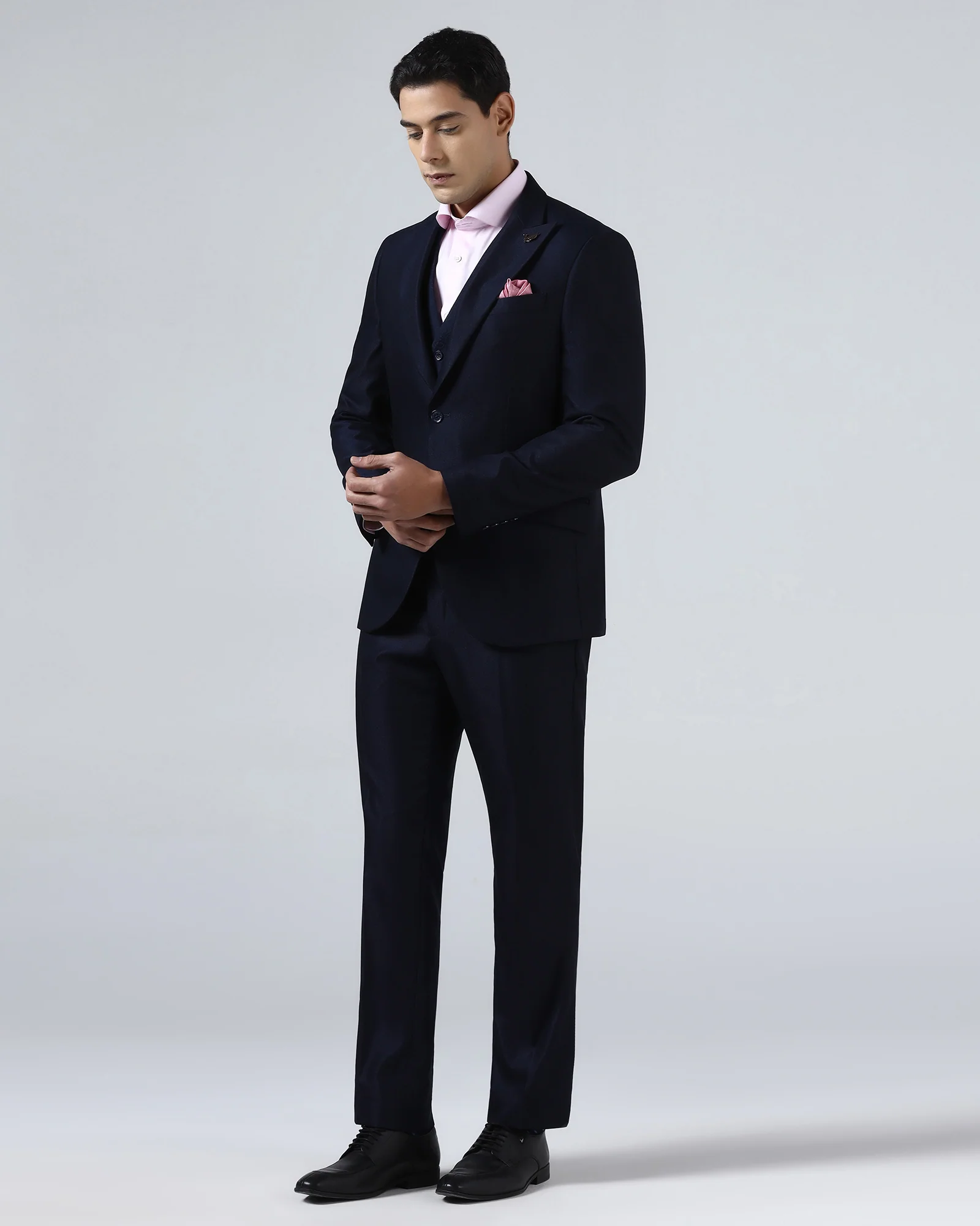 Navy Three Piece Textured Suit - Venmo - Image 8