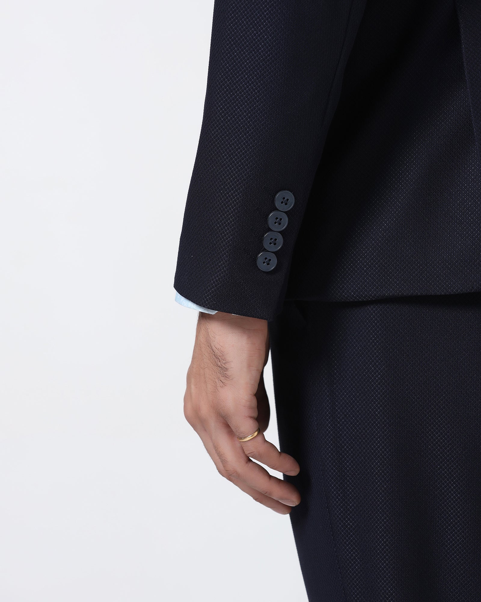 Navy Three Piece Textured Suit - Zeny - Image 5