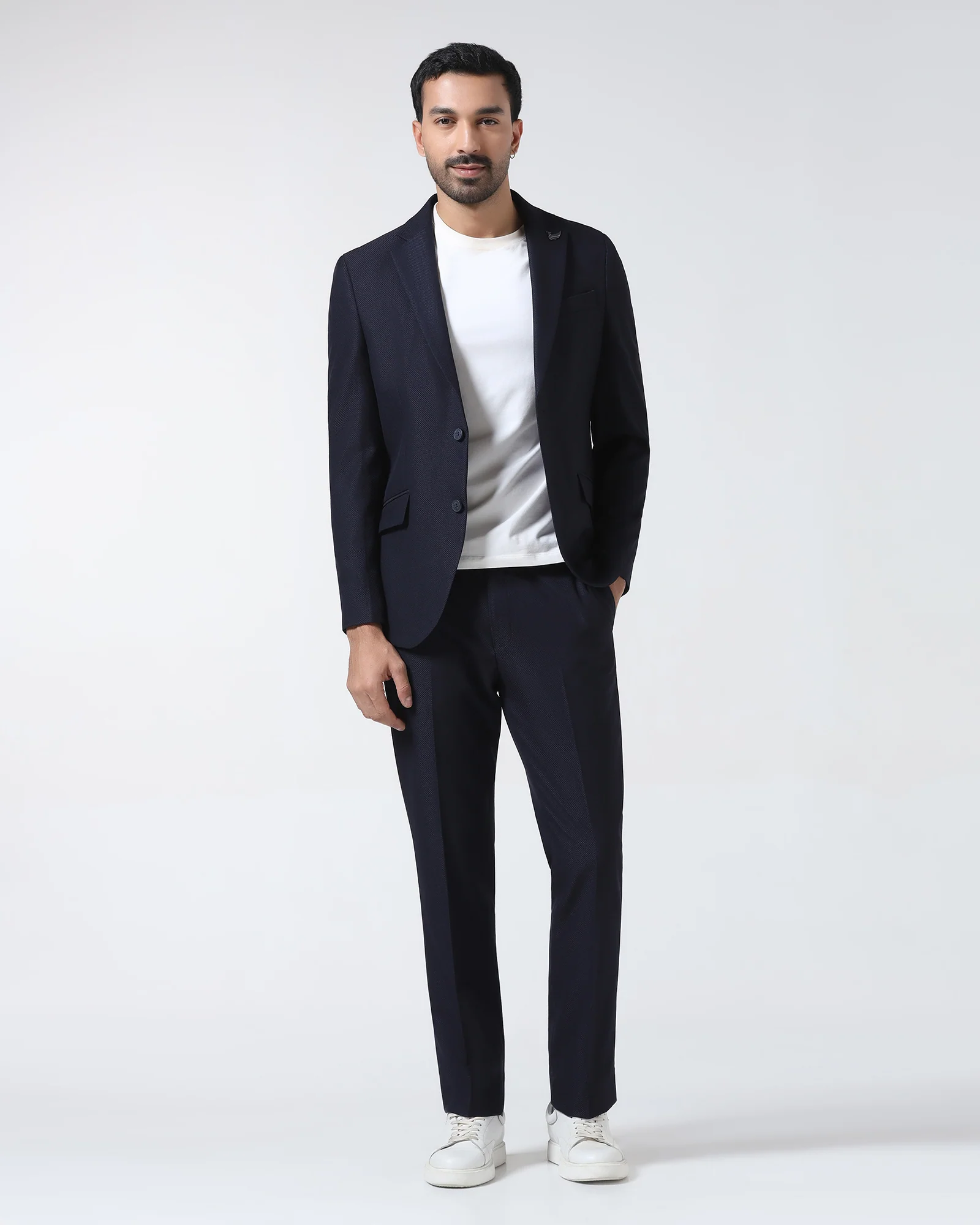 Navy Three Piece Textured Suit - Zeny - Image 6