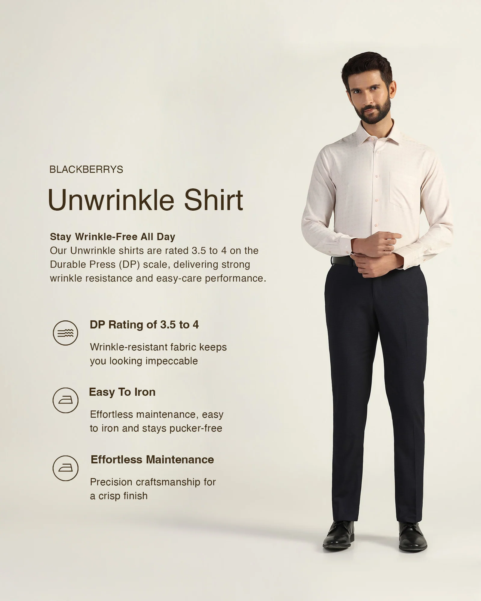 Non Iron Formal Peach Textured Shirt - Wynn - Image 3