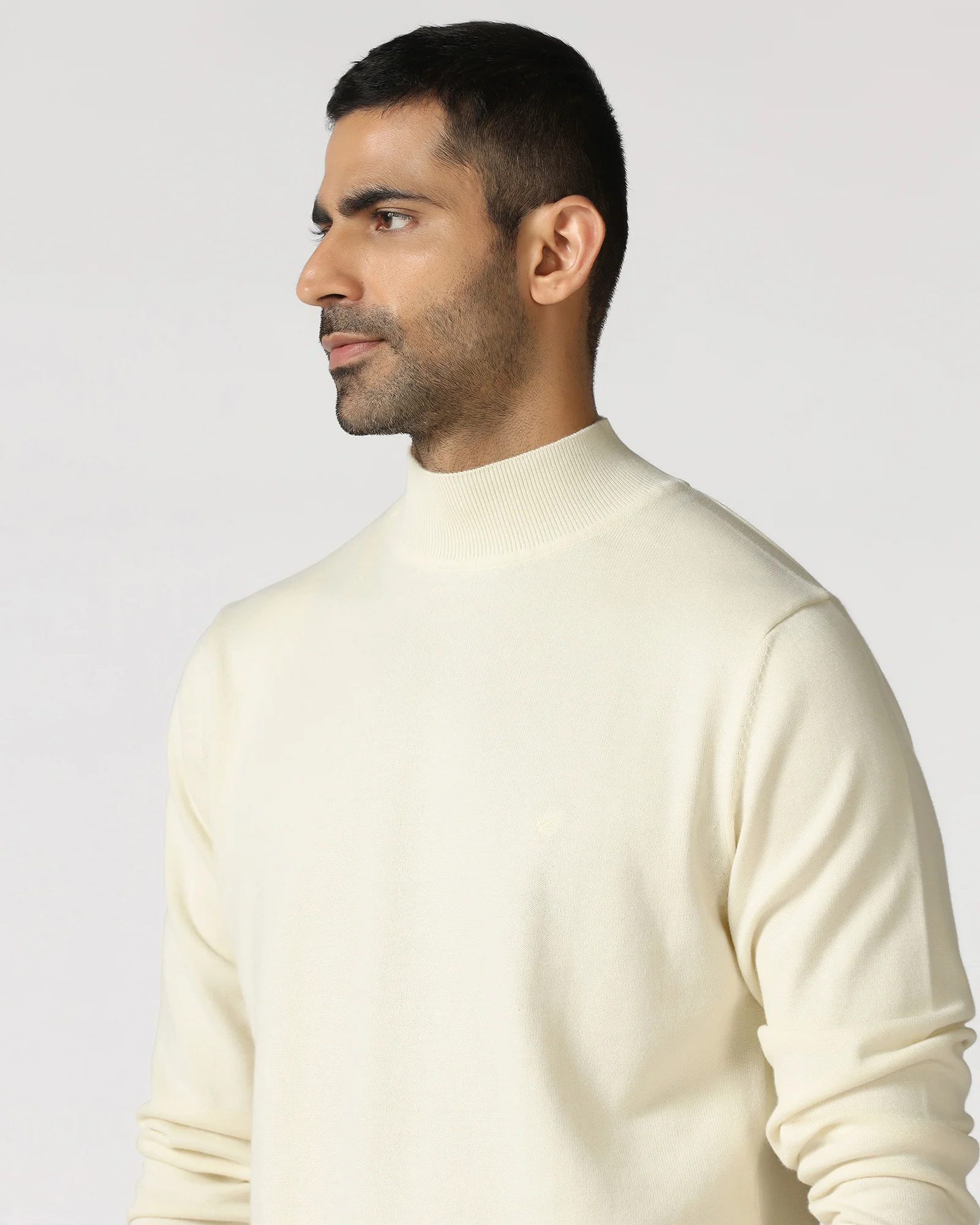 Off White High Neck Solid Sweater - Pop - Image 4