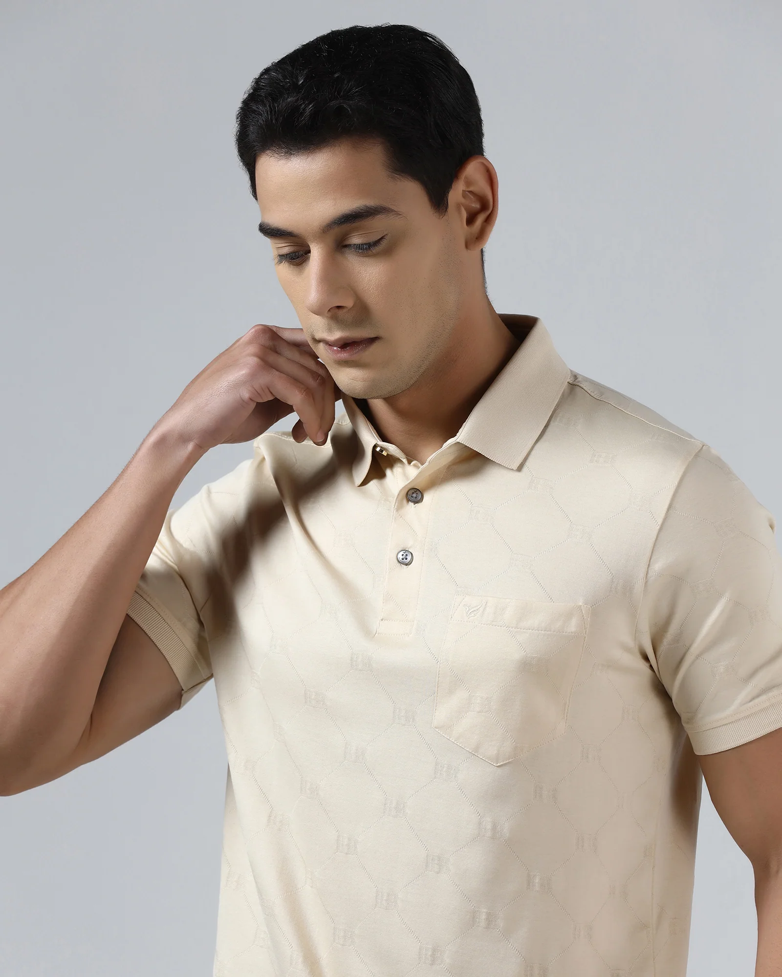 Off White Textured Polo - Full - Image 4