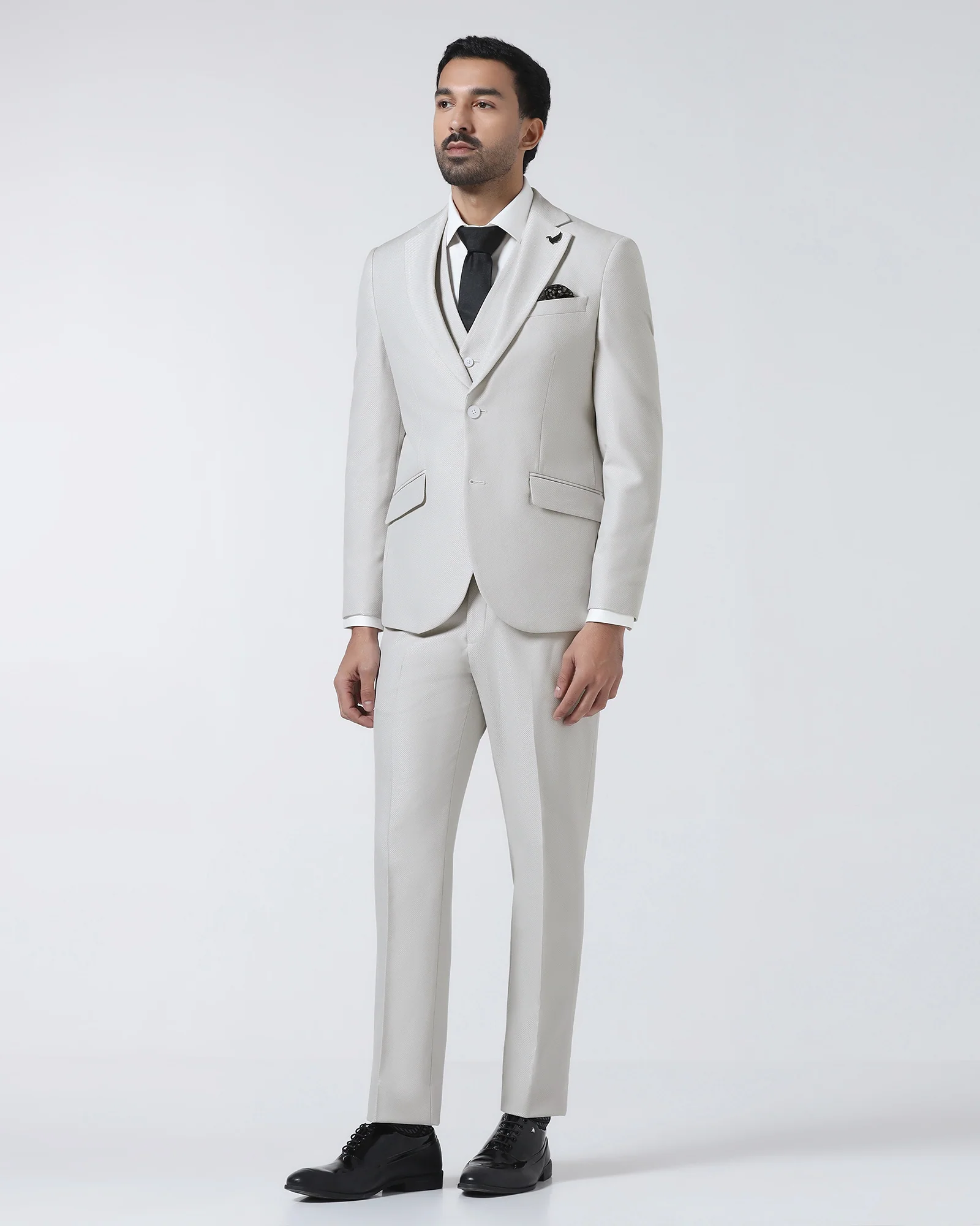 Off White Three Piece Textured Suit - Zeny - Image 3