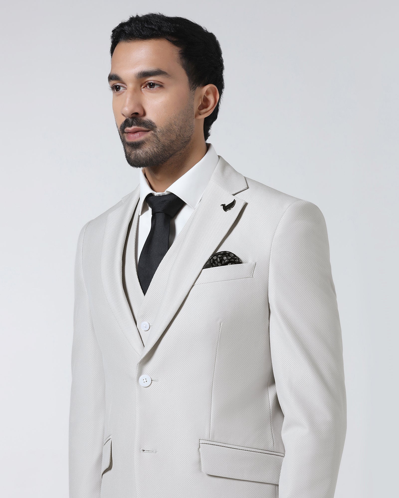 Off White Three Piece Textured Suit - Zeny - Image 4
