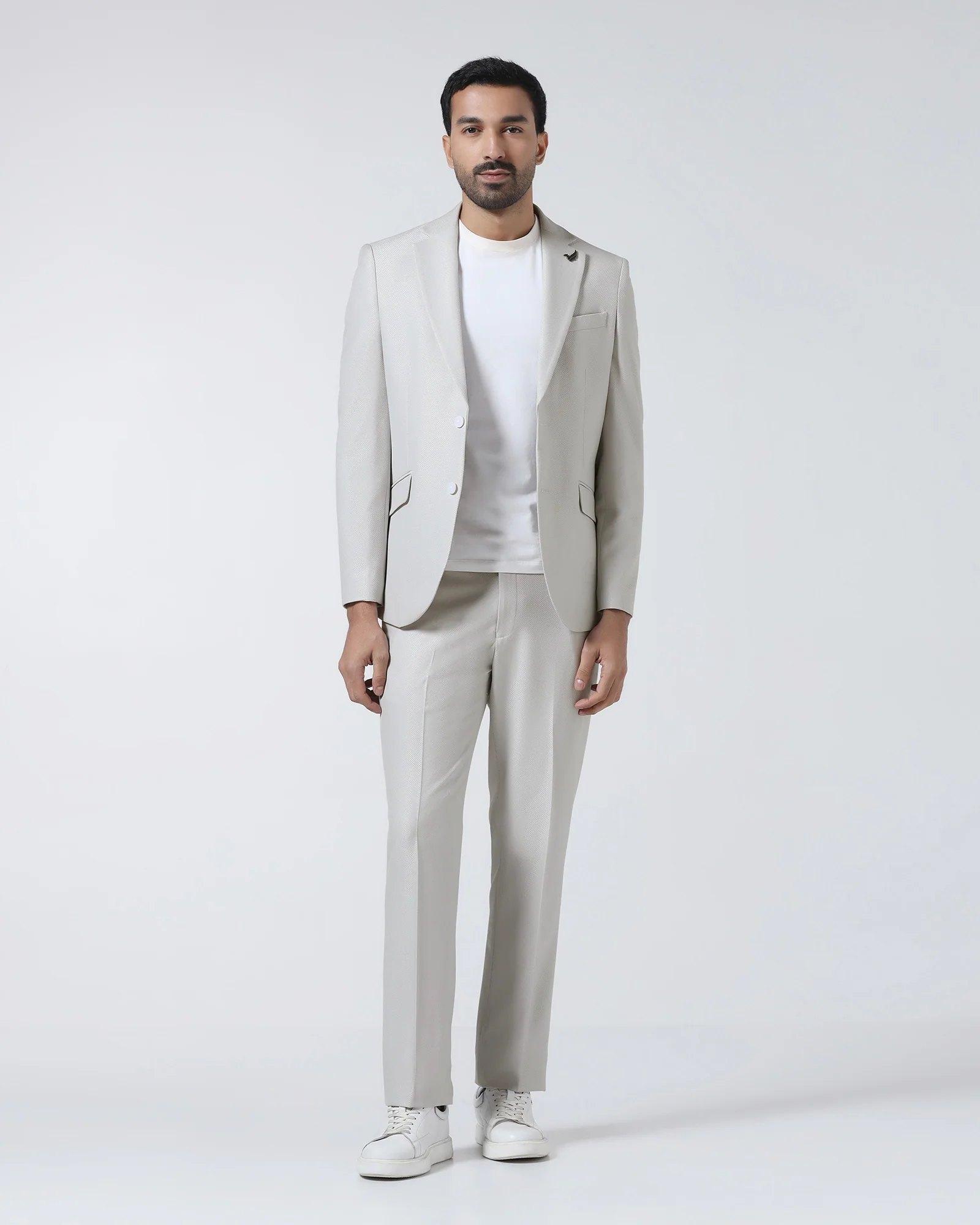 Off White Three Piece Textured Suit - Zeny - Image 6