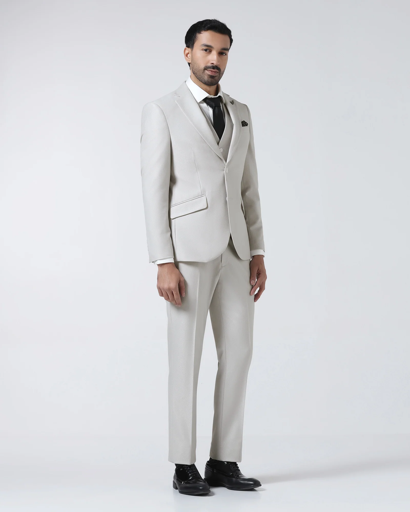 Off White Three Piece Textured Suit - Zeny - Image 7