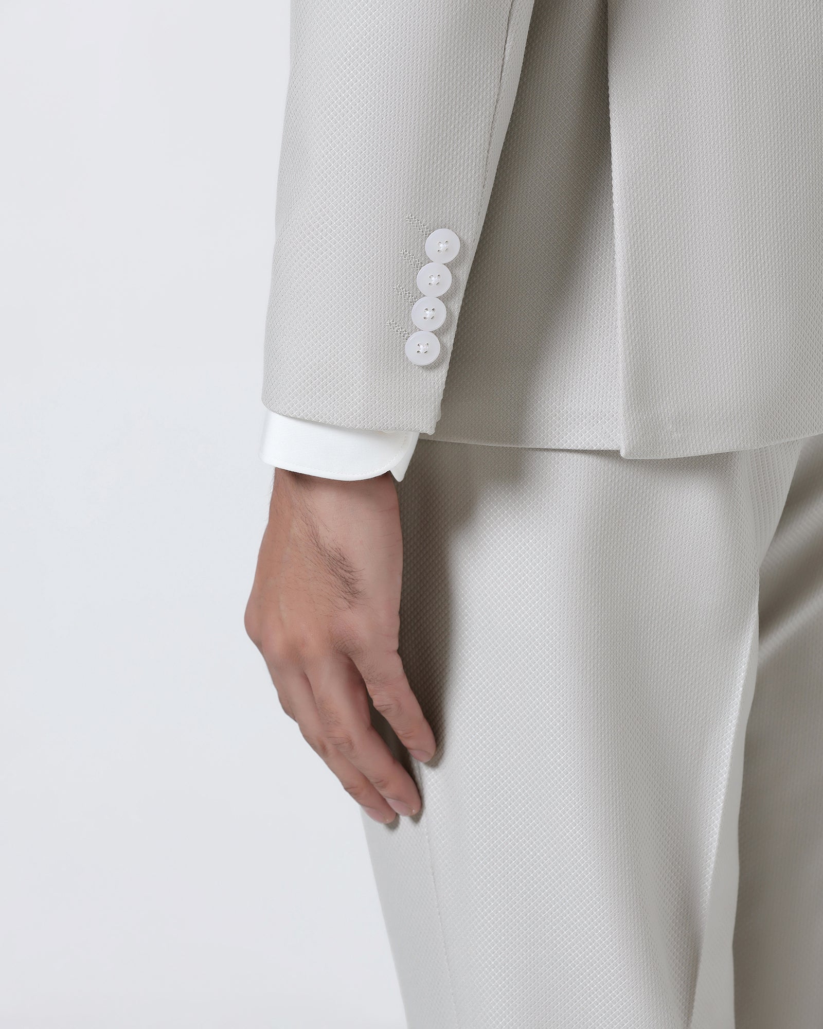 Off White Three Piece Textured Suit - Zeny - Image 8