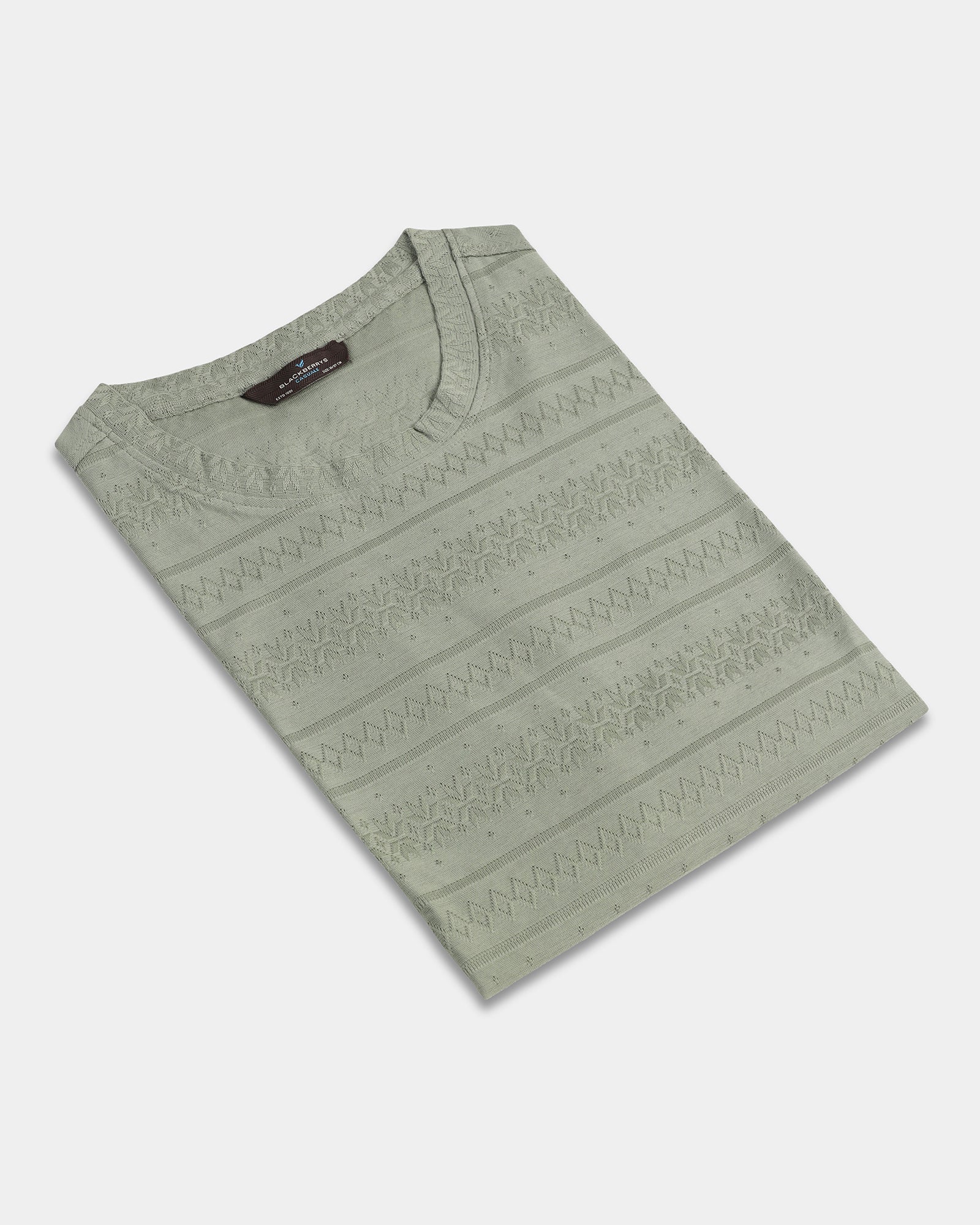 Olive Crew Neck Textured T-Shirt - Lep - Image 5