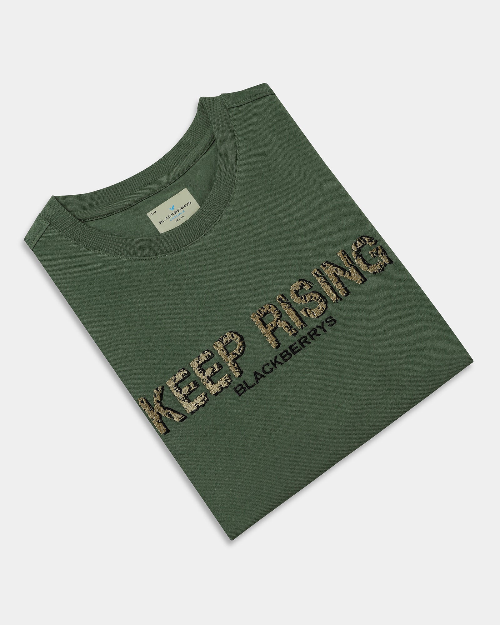 Olive Green Crew Neck Solid T-Shirt - Rising - Image 5