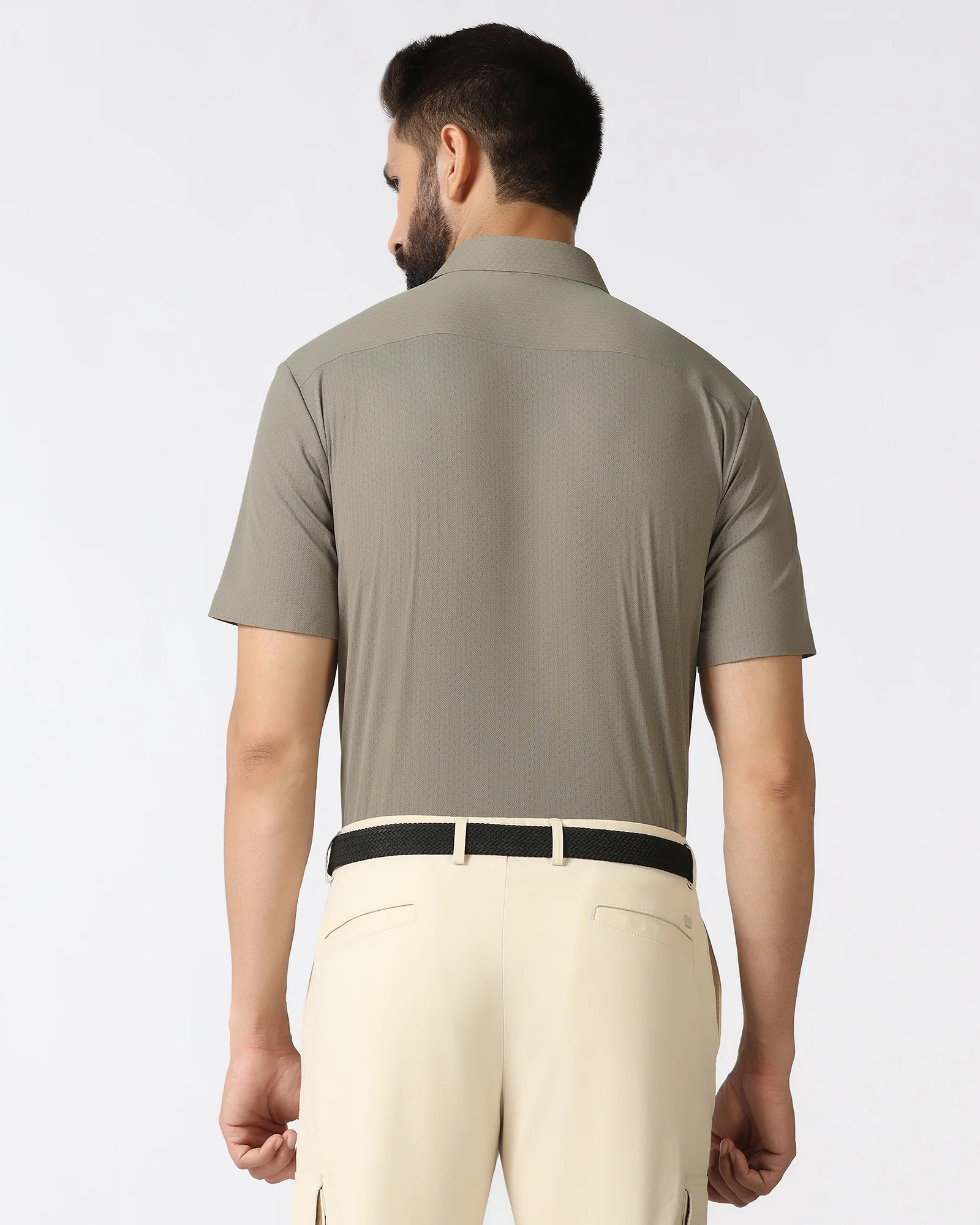 Olive Half Sleeve TechPro Textured Shirt - Hurton - Image 2
