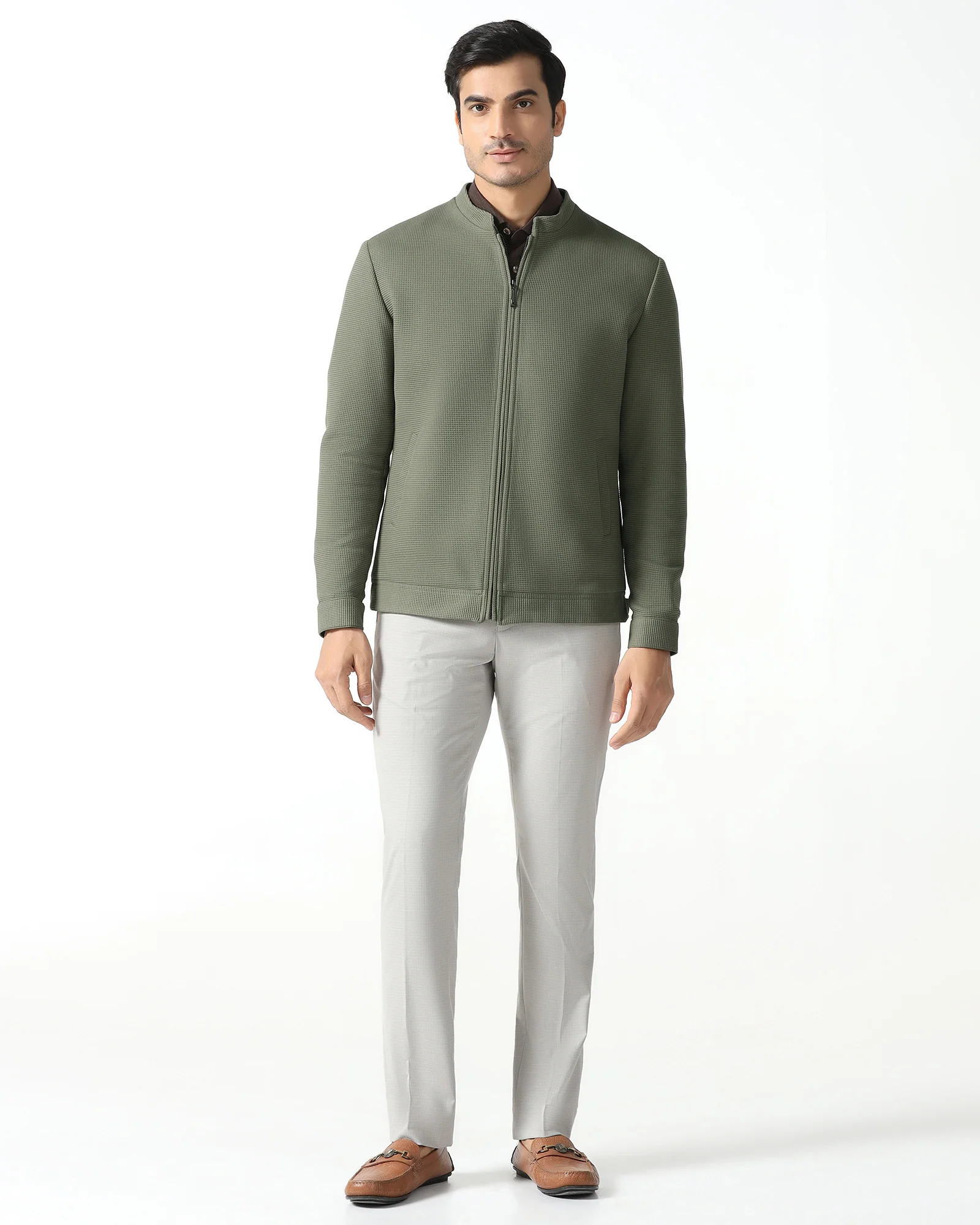 Olive Textured Zipper Jacket - Maxwel - Image 3