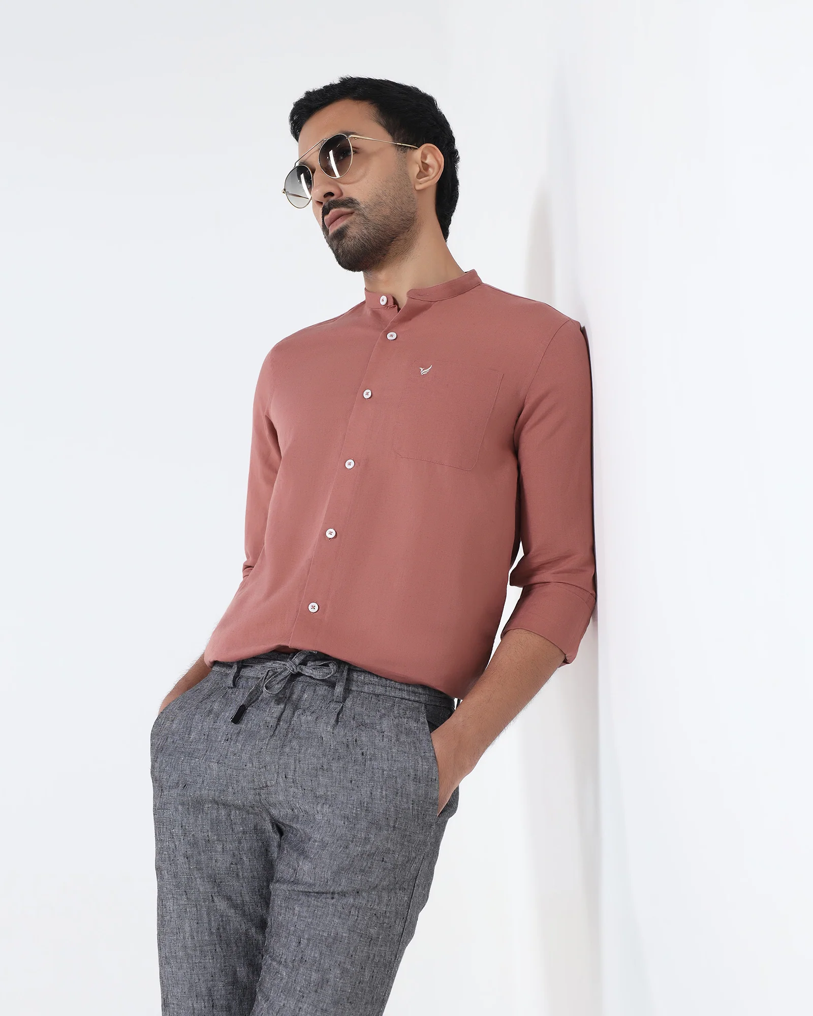 Peach Linen Solid Shirt - Cleo - Image 8