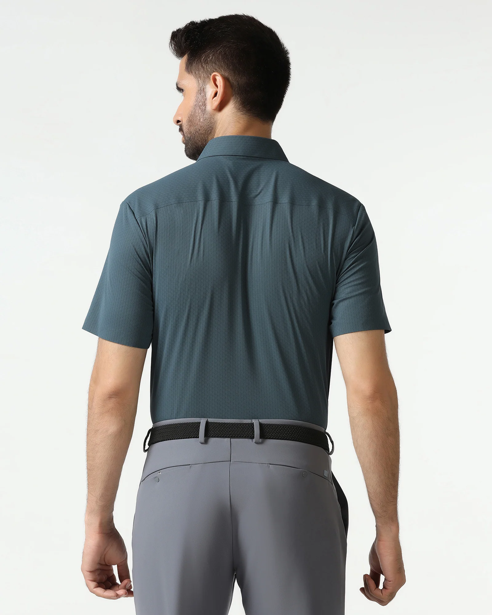 Petrol Blue Half Sleeve TechPro Textured Shirt - Hurton - Image 2