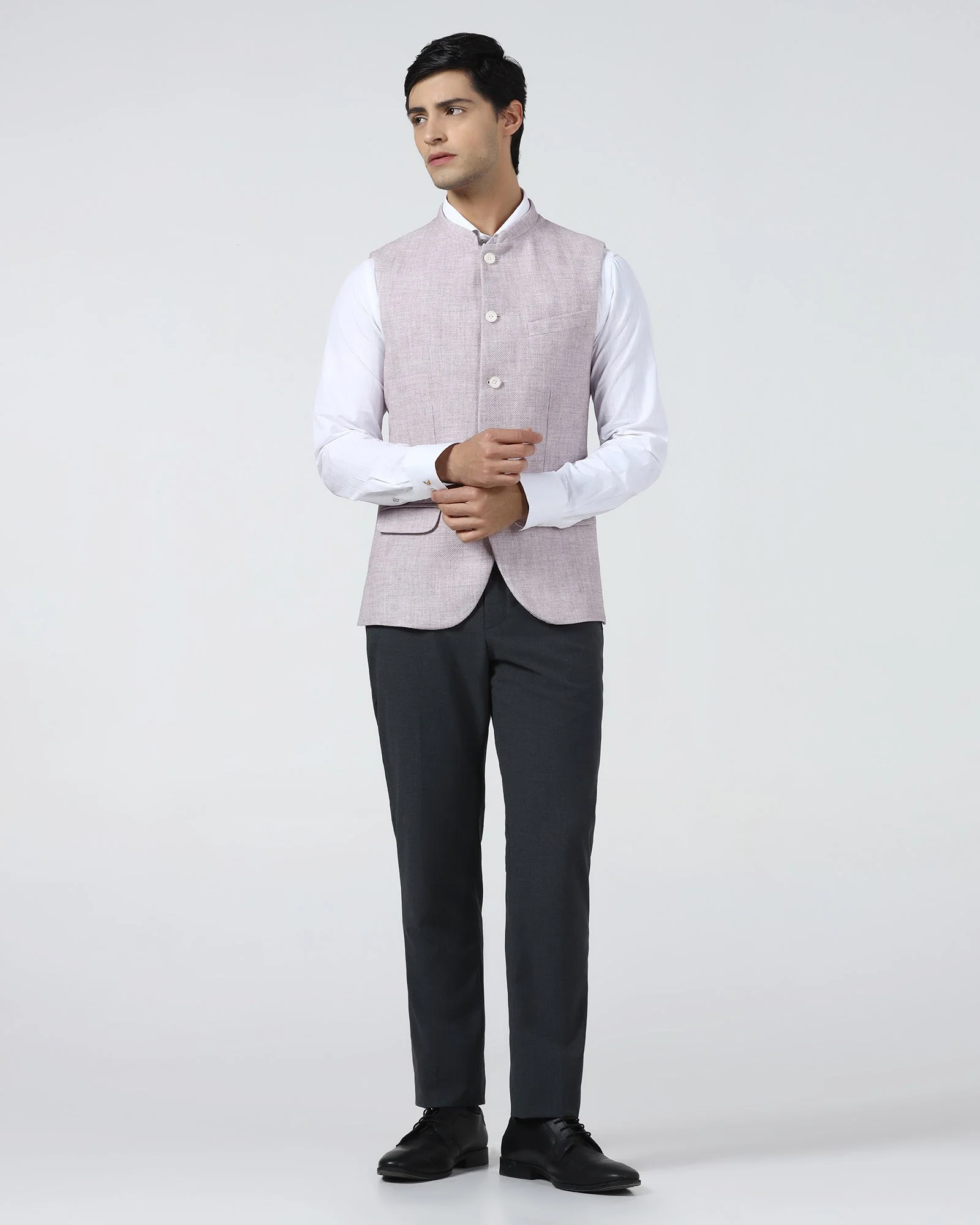 Pink Bandhgala Textured Waistcoat - Cadens - Image 3
