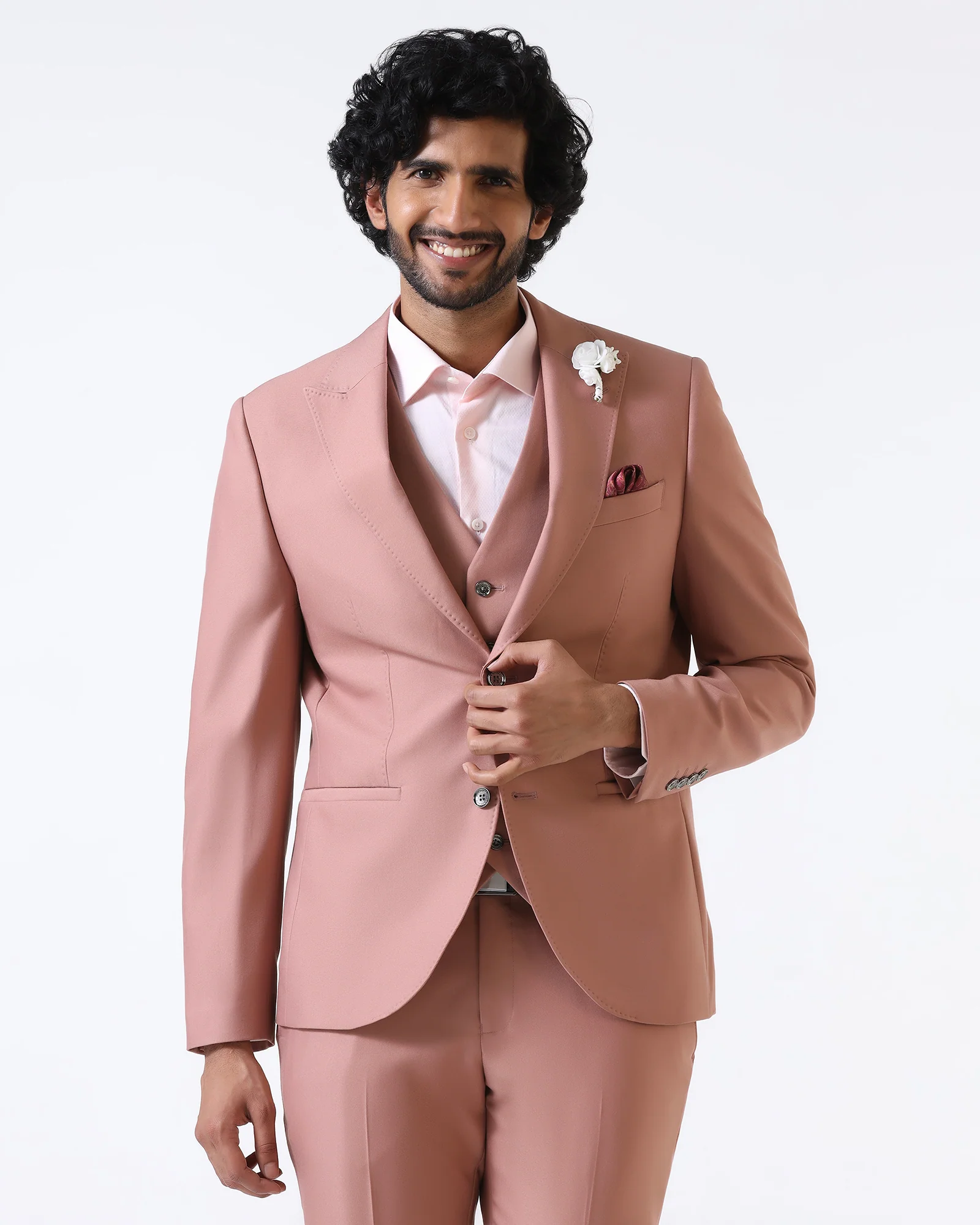Pink Three Piece Solid Suit - Flint - Image 10