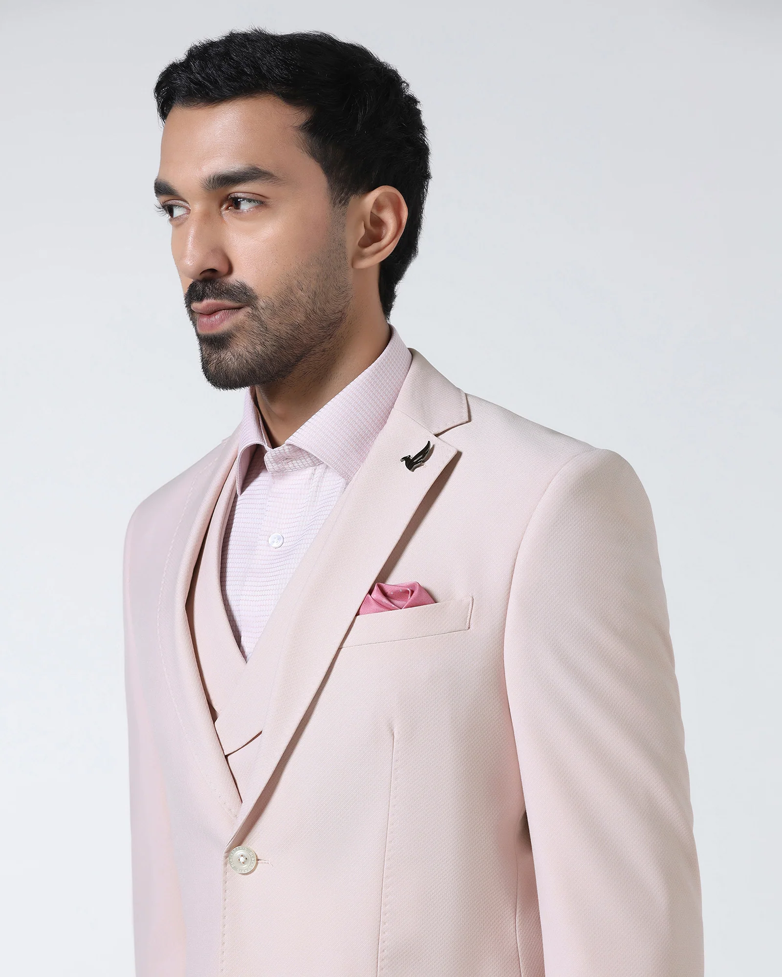 Pink Three Piece Textured Suit - Jiddle - Image 4