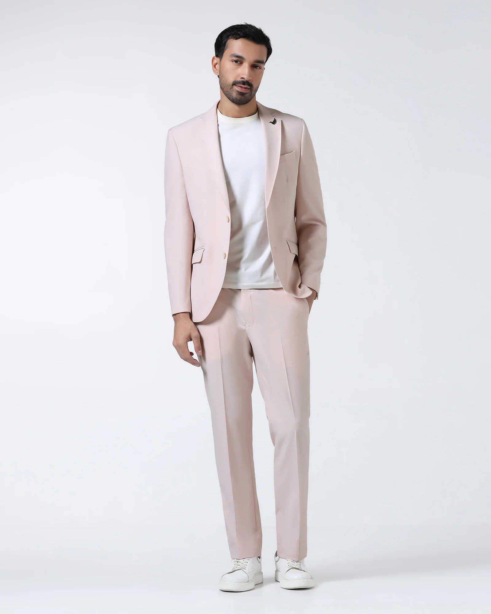 Pink Three Piece Textured Suit - Jiddle - Image 6