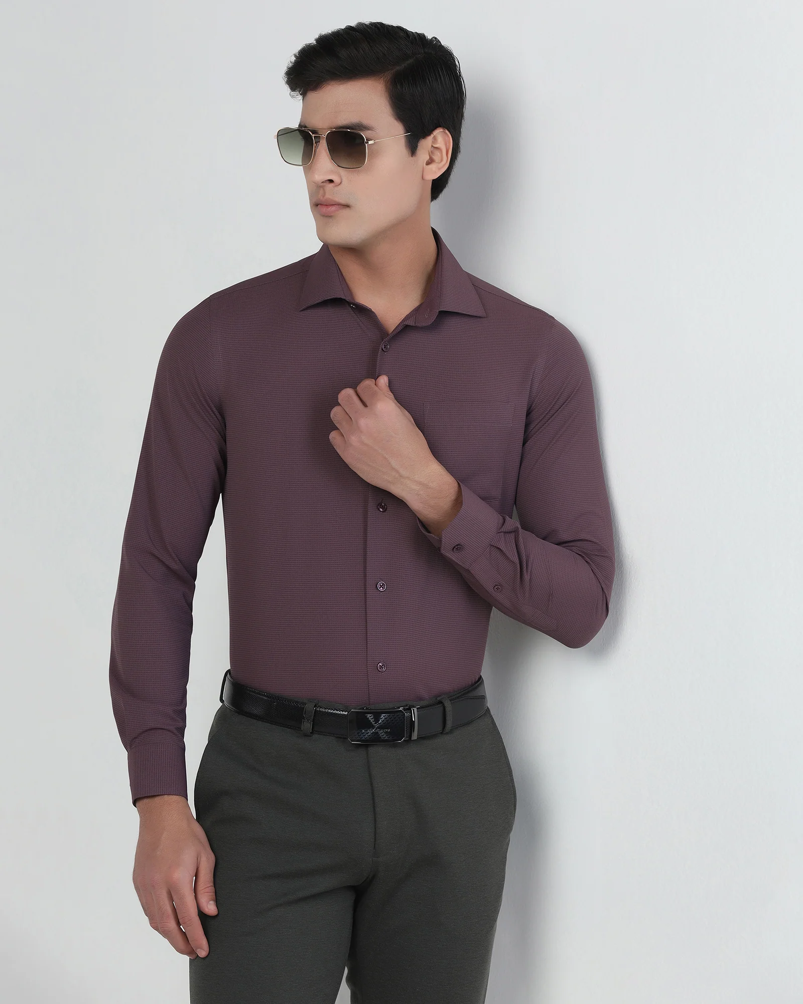 Plum Non Iron Textured Shirt - Relay E - Image 7