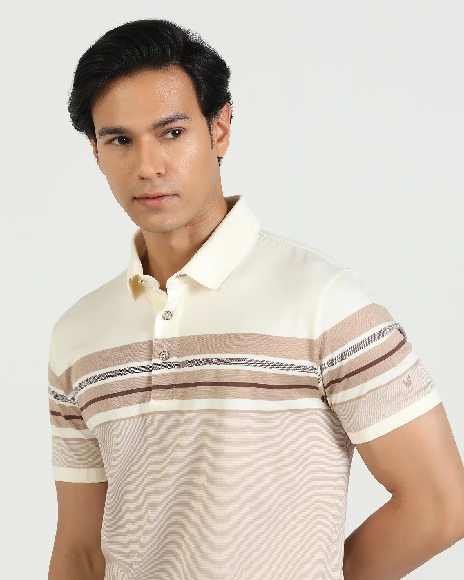 Polo Beige Stripe T-Shirt - Bella - Image 4