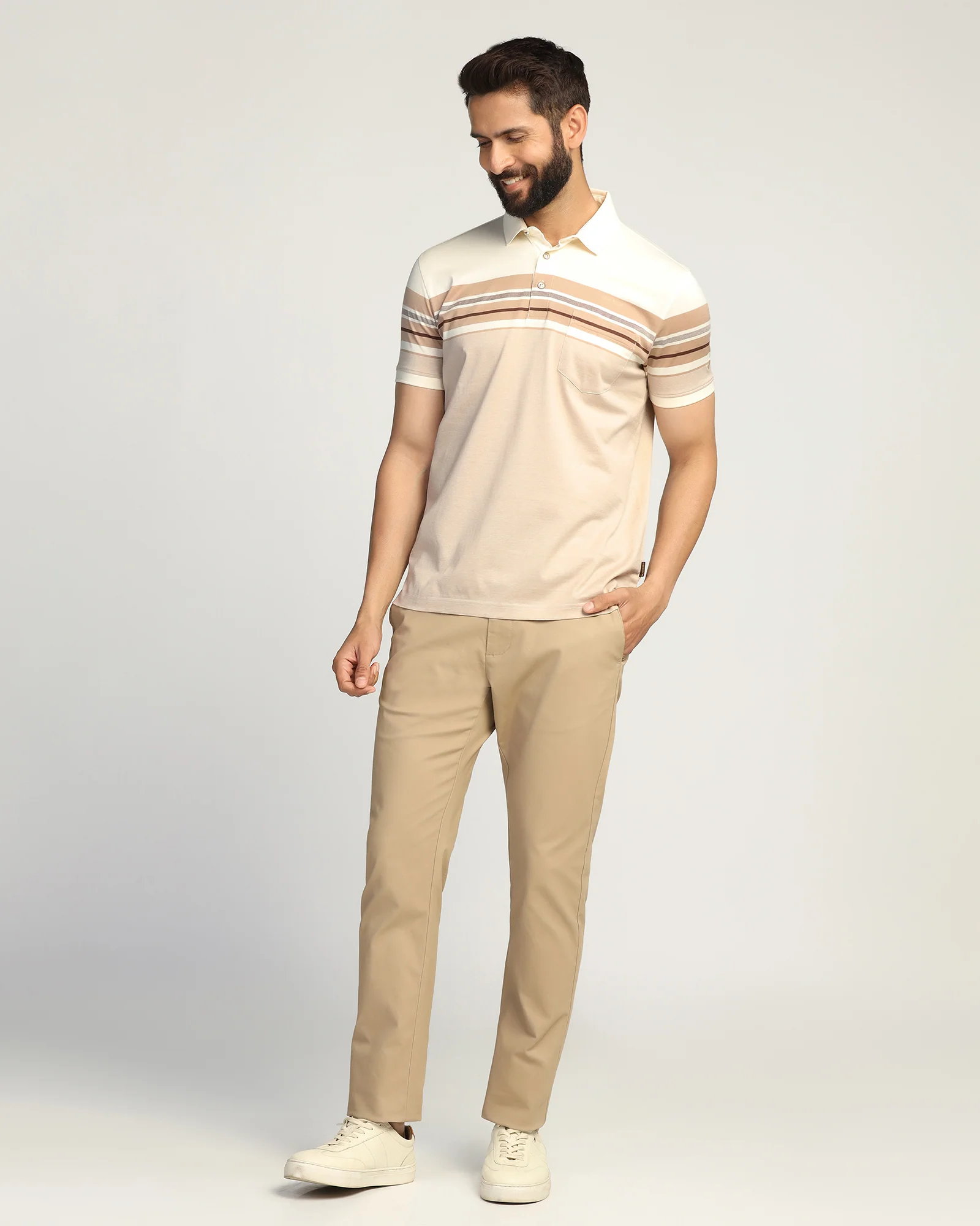 Polo Beige Stripe T-Shirt - Bella - Image 3