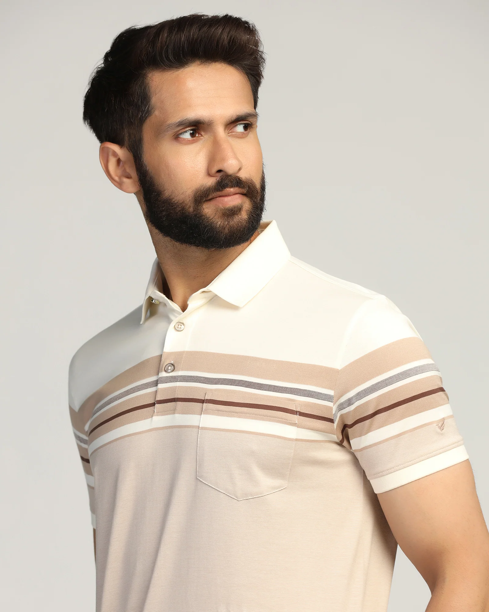 Polo Beige Stripe T-Shirt - Bella - Image 4