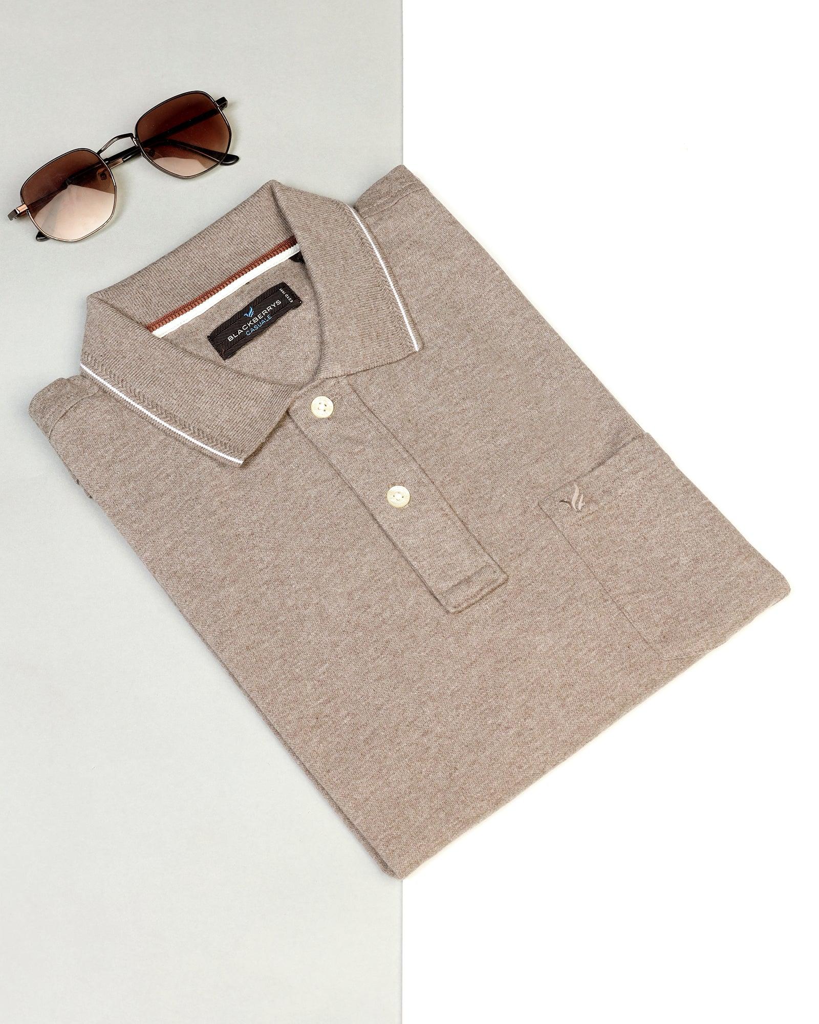 Polo Brown Melange Solid T-Shirt - Alec - Image 5