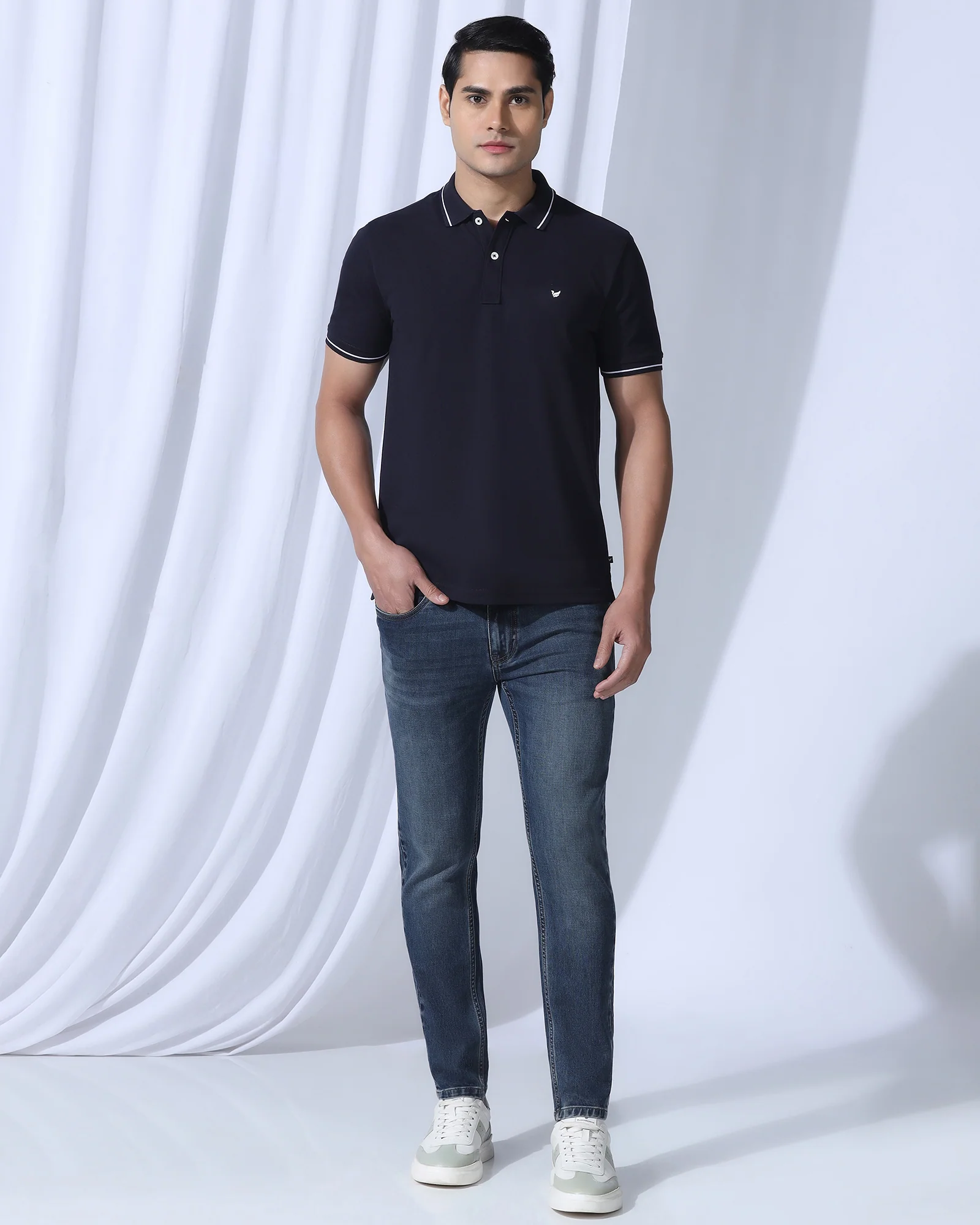 Polo Deep Navy Solid T-Shirt - Elara - Image 3