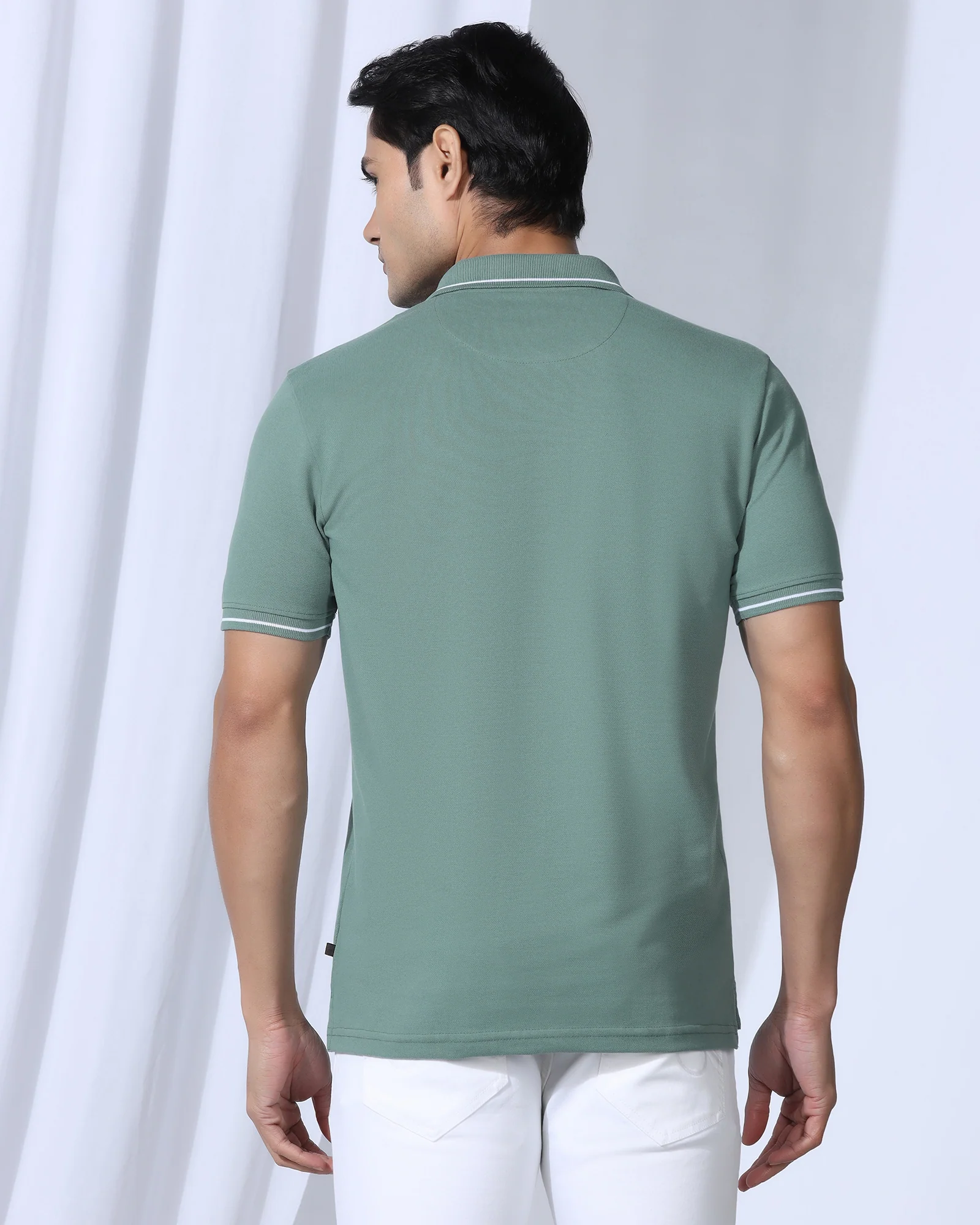 Polo Green Solid T-Shirt - Elara - Image 2