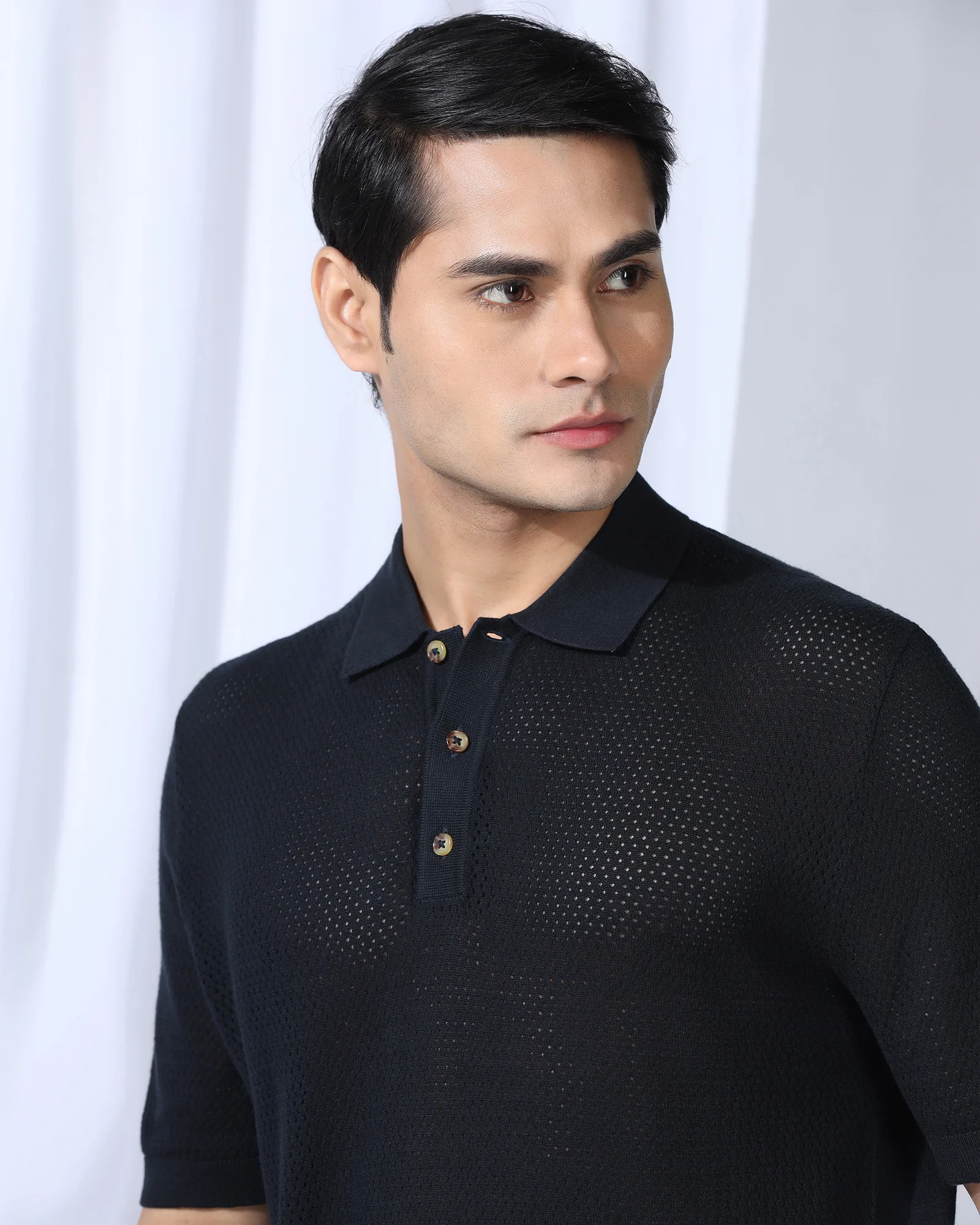 Polo Navy Textured T-Shirt - Mesh - Image 4