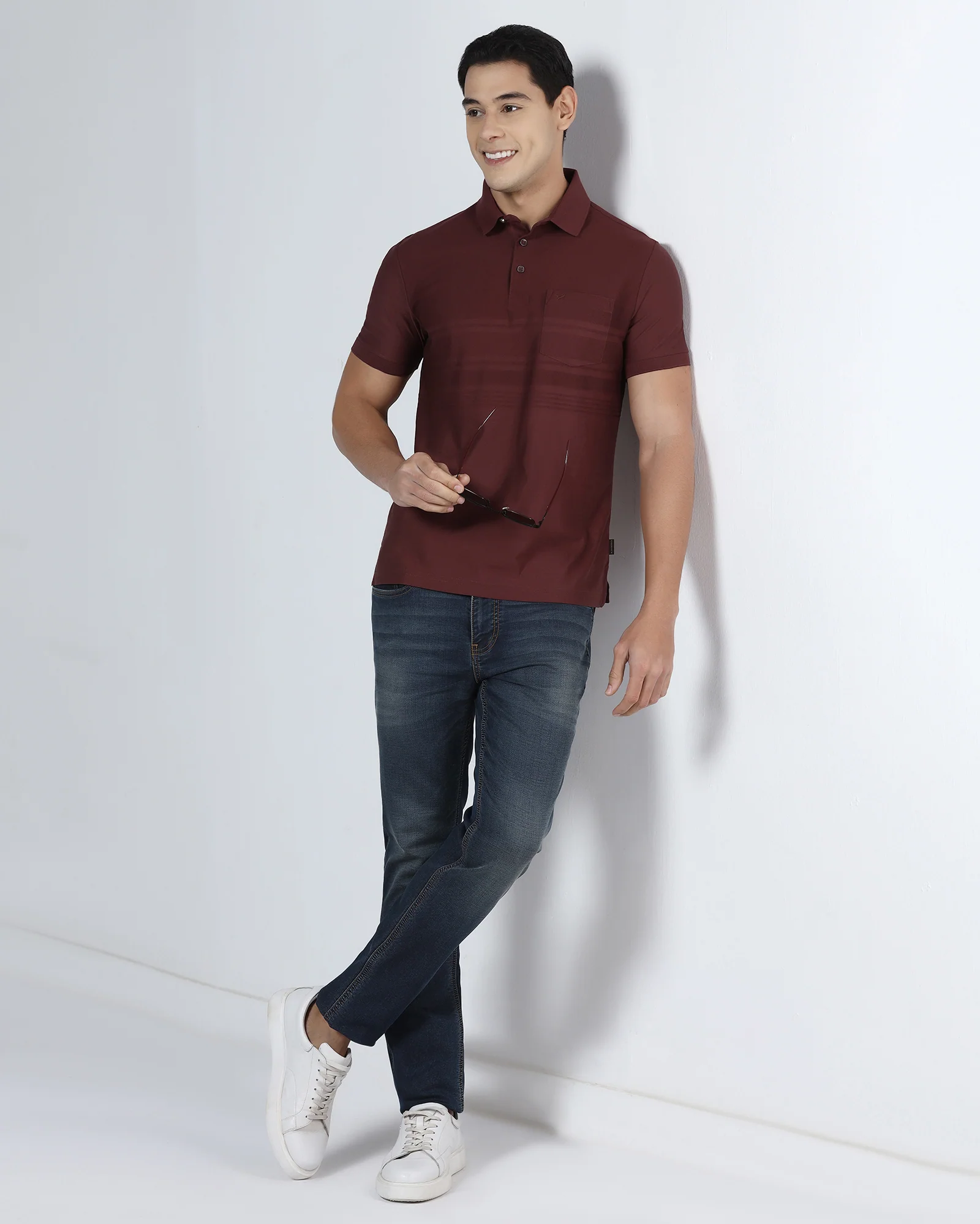 Port Wine Textured Polo - Peek - Image 8