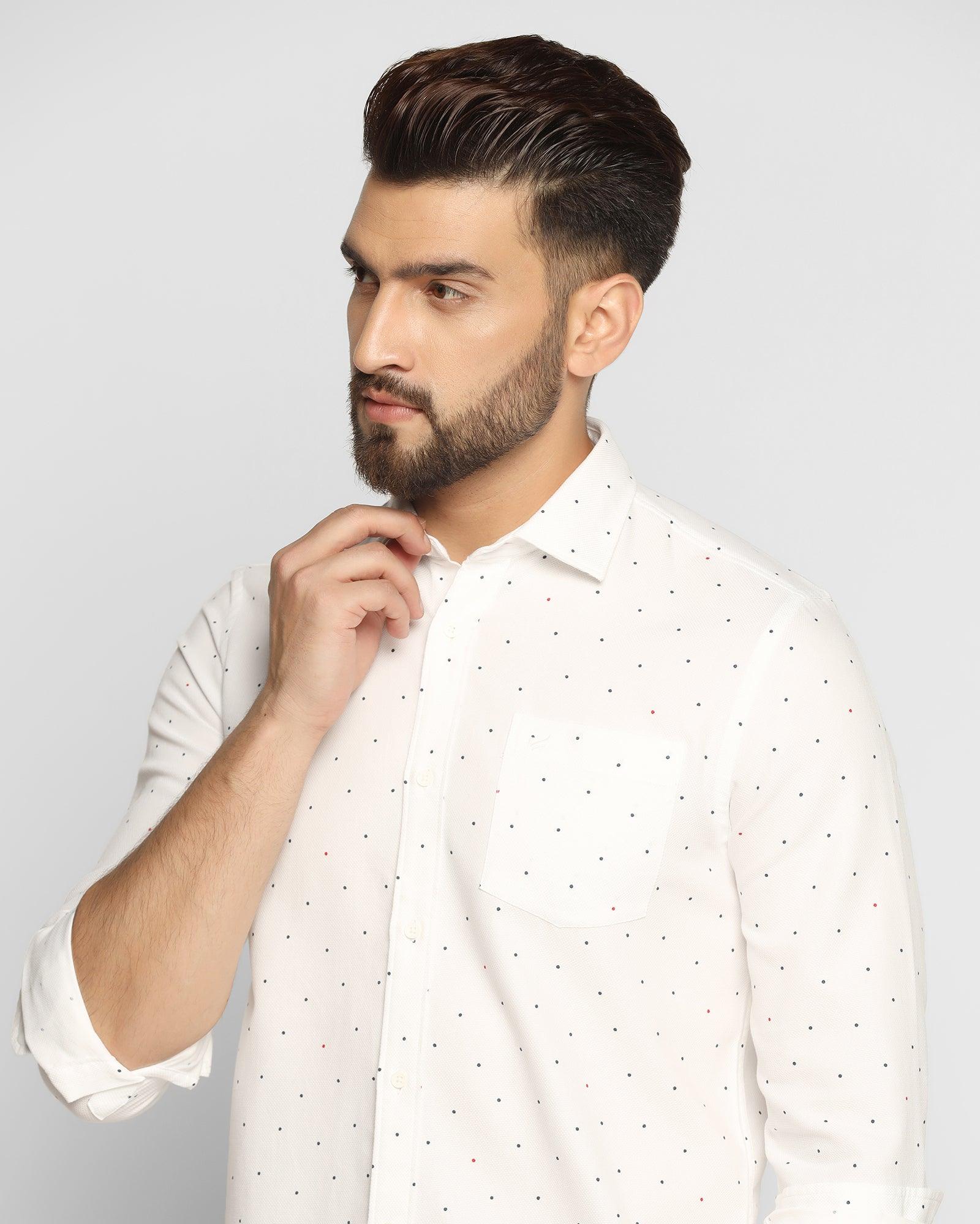 Casual White Printed Shirt - Cato - Image 4