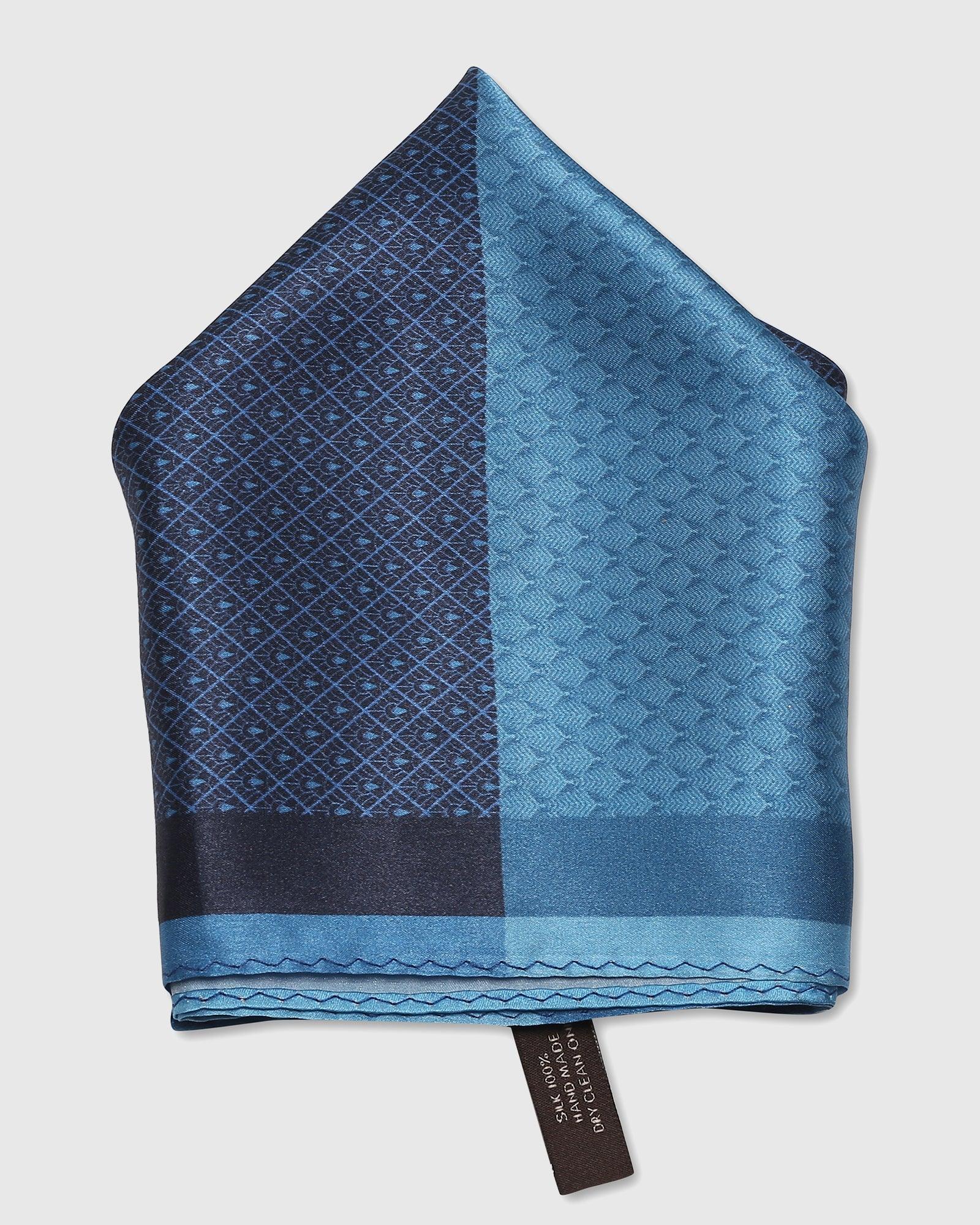 Navy 100% Silk Printed Pocket Square - Slyvan - Image 3