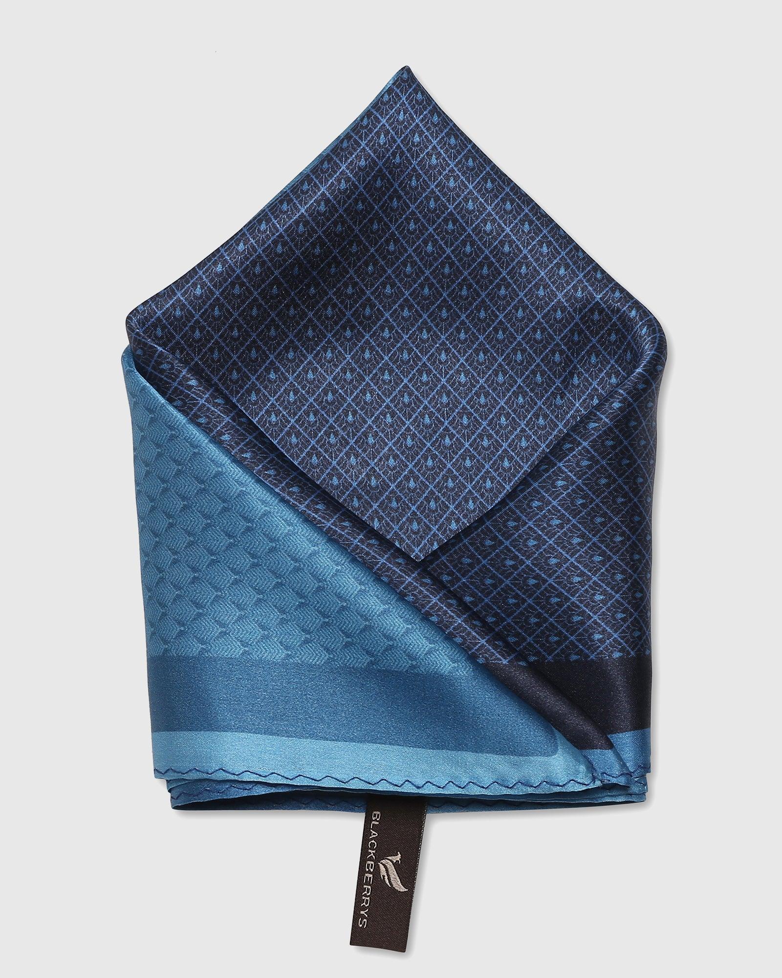 Navy 100% Silk Printed Pocket Square - Slyvan - Image 4
