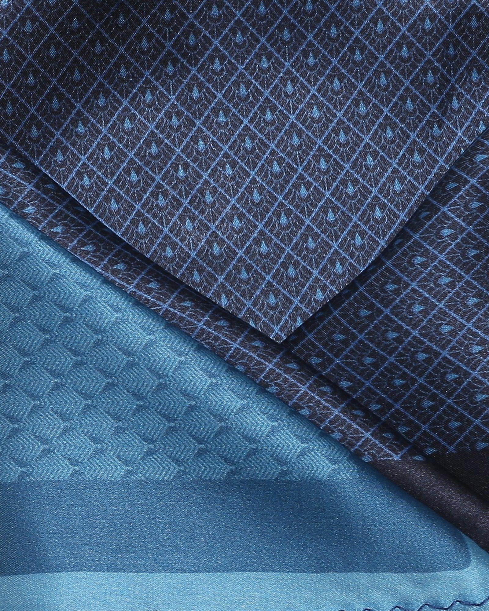 Navy 100% Silk Printed Pocket Square - Slyvan - Image 5