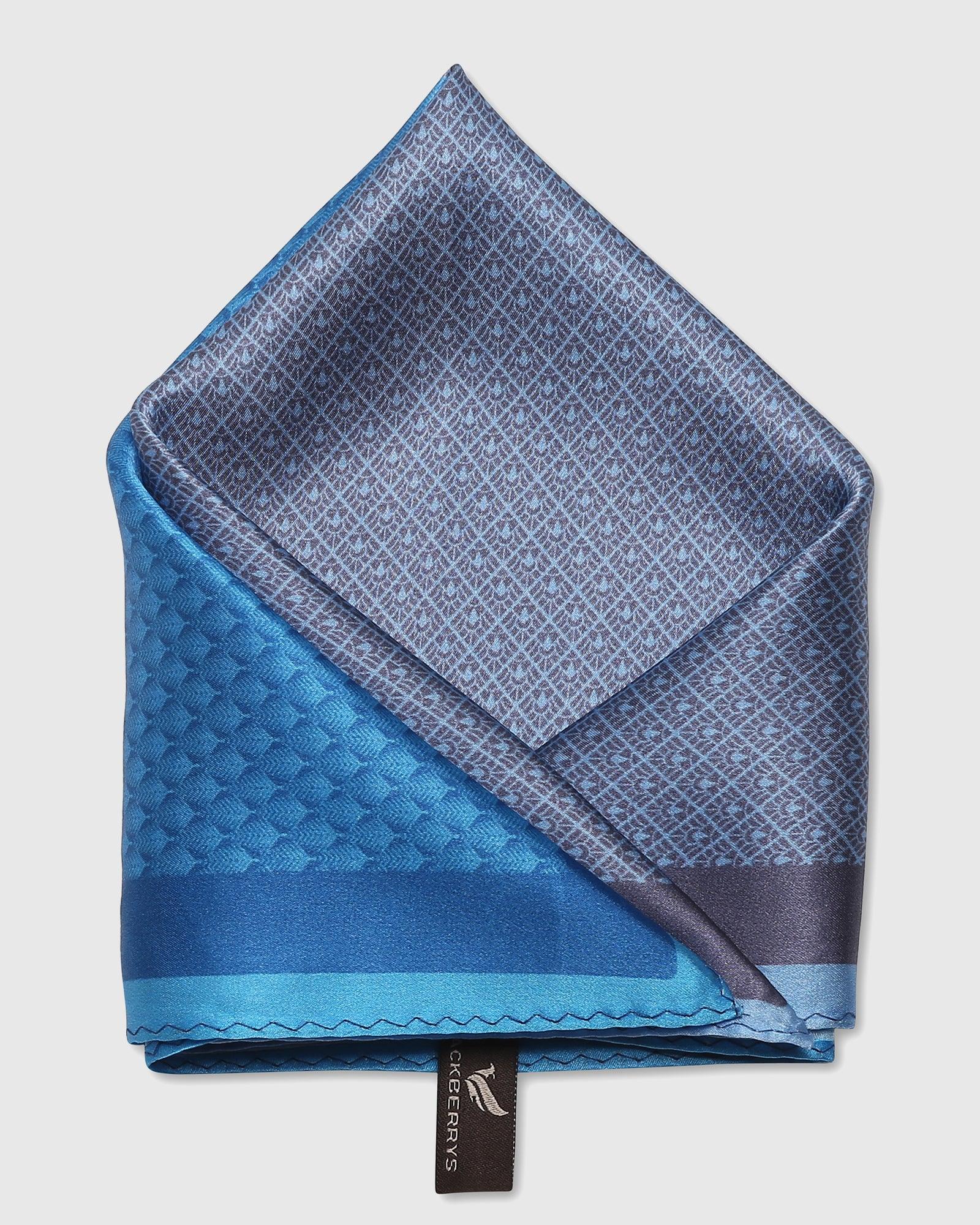 Royal Blue 100% Silk Printed Pocket Square - Slyvan - Image 3