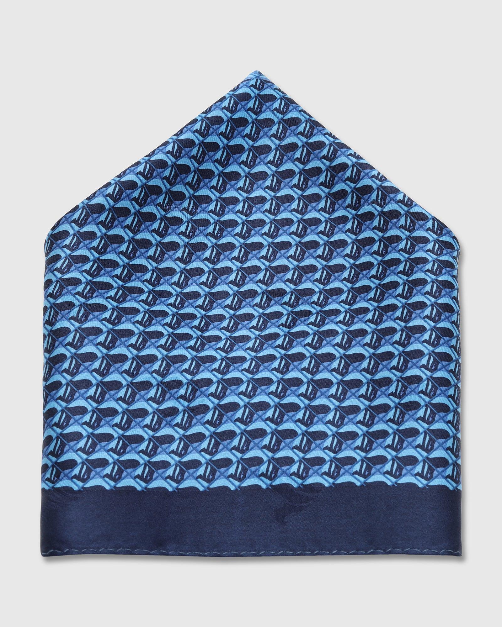 Blue & Navy 100% Silk Printed Pocket Square - Turner - Image 3