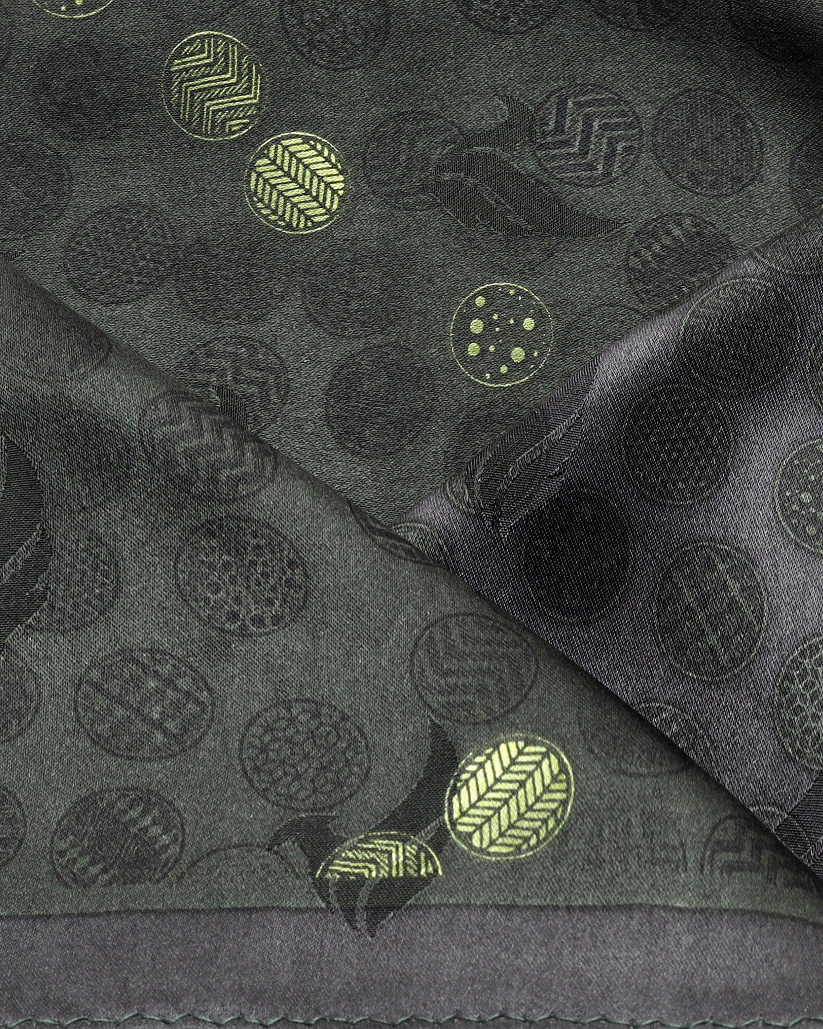 Green Black 100% Silk Printed Pocket Square - Ted - Image 5