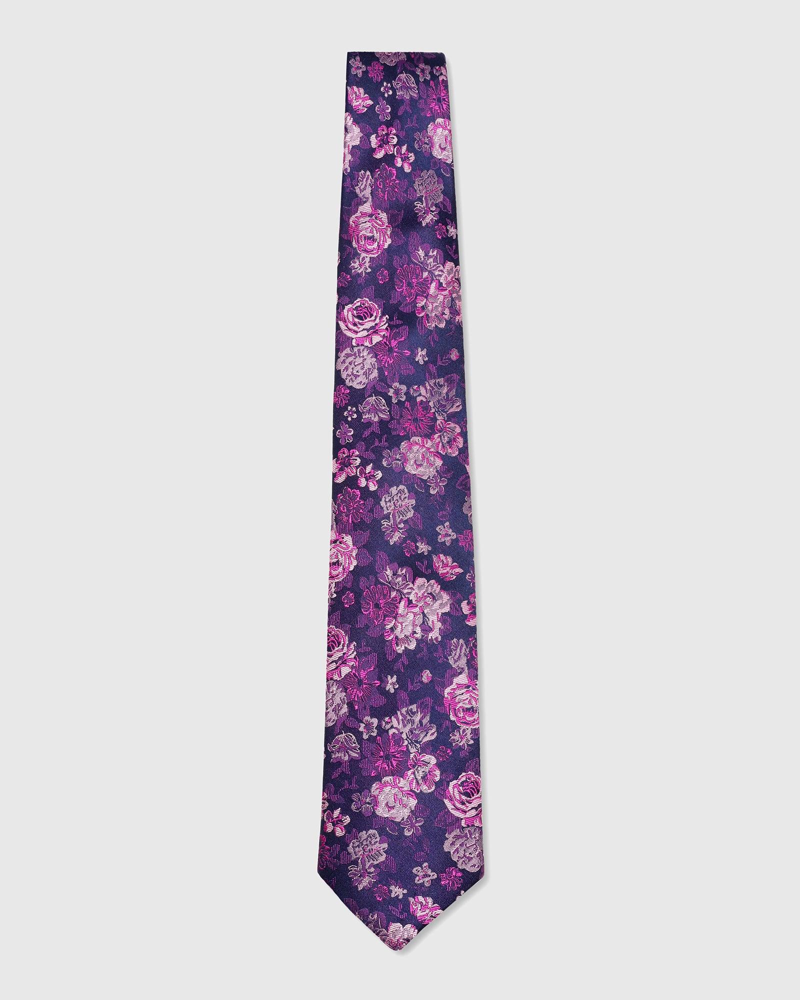 Silk Navy Jacquard Tie - Tucker - Image 4